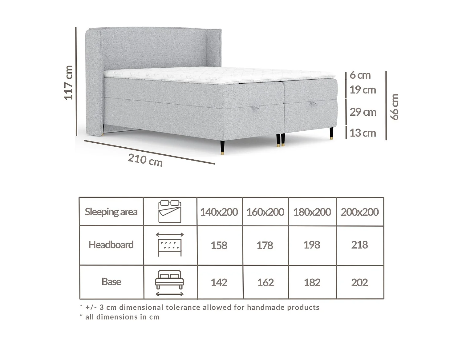 Boxspringbett aus Webstoff Monpelli - Matratze - Toppermatratze - 140x200 cm - grün