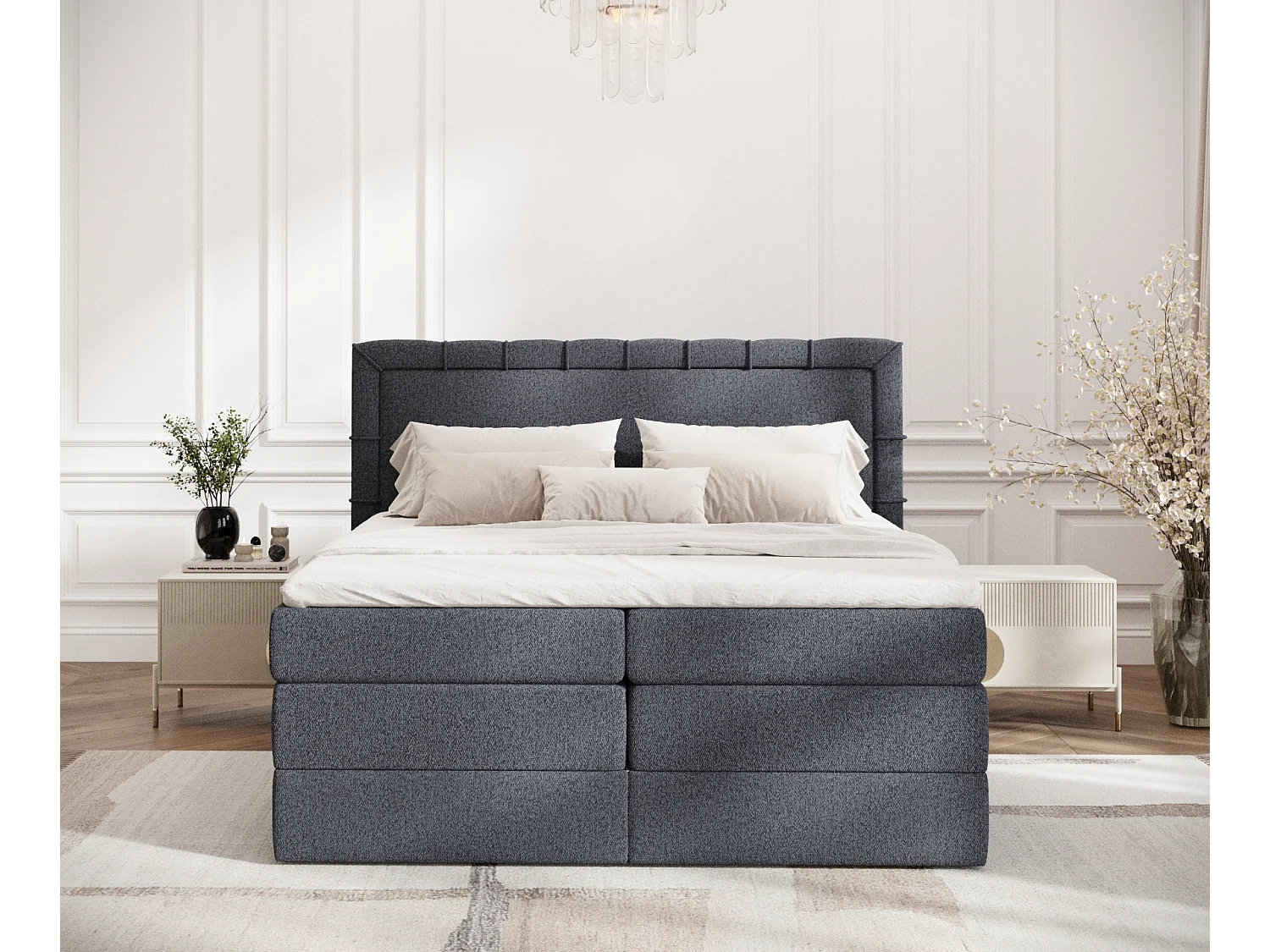 Lit boxspring en toile tissée Rosabel - matelas - surmatelas - 160x200 cm - noir