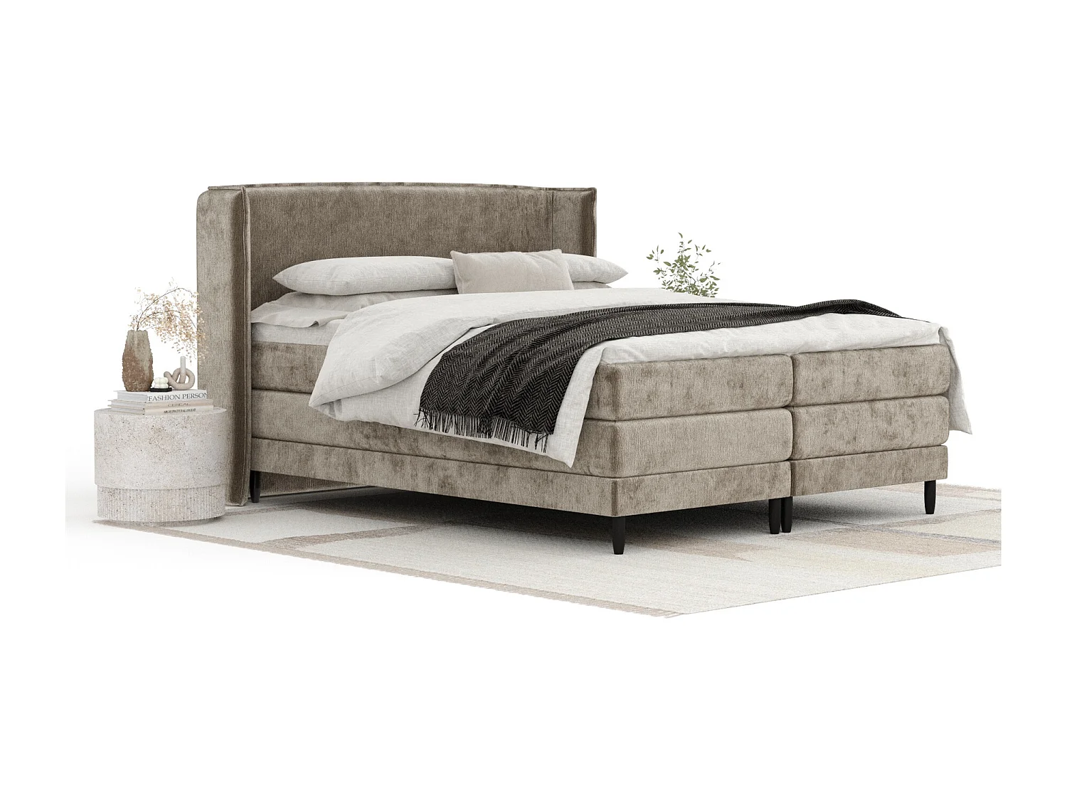 Lit boxspring en tissu chenille Carizzo - matelas - surmatelas - 140x200 cm - beige