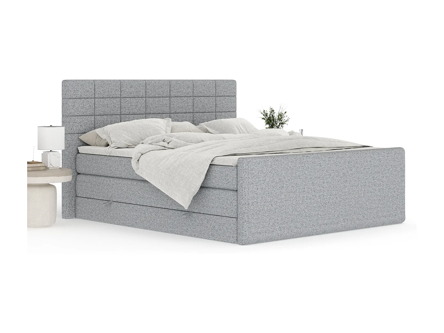 Boxspringbett aus Webstoff Ava - Matratze - Toppermatratze - 200x200 cm - grau
