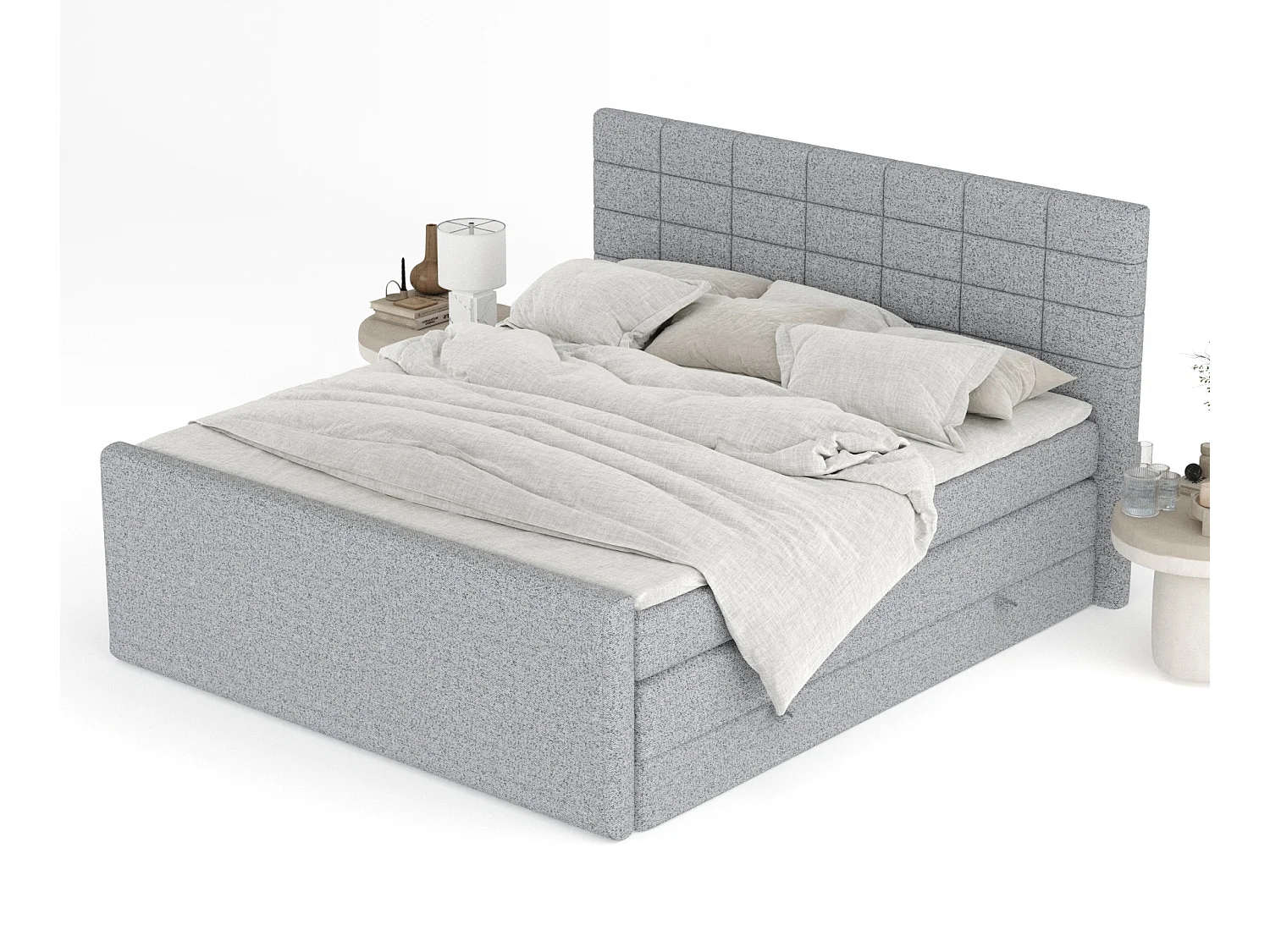 Boxspringbett aus Webstoff Ava - Matratze - Toppermatratze - 200x200 cm - grau