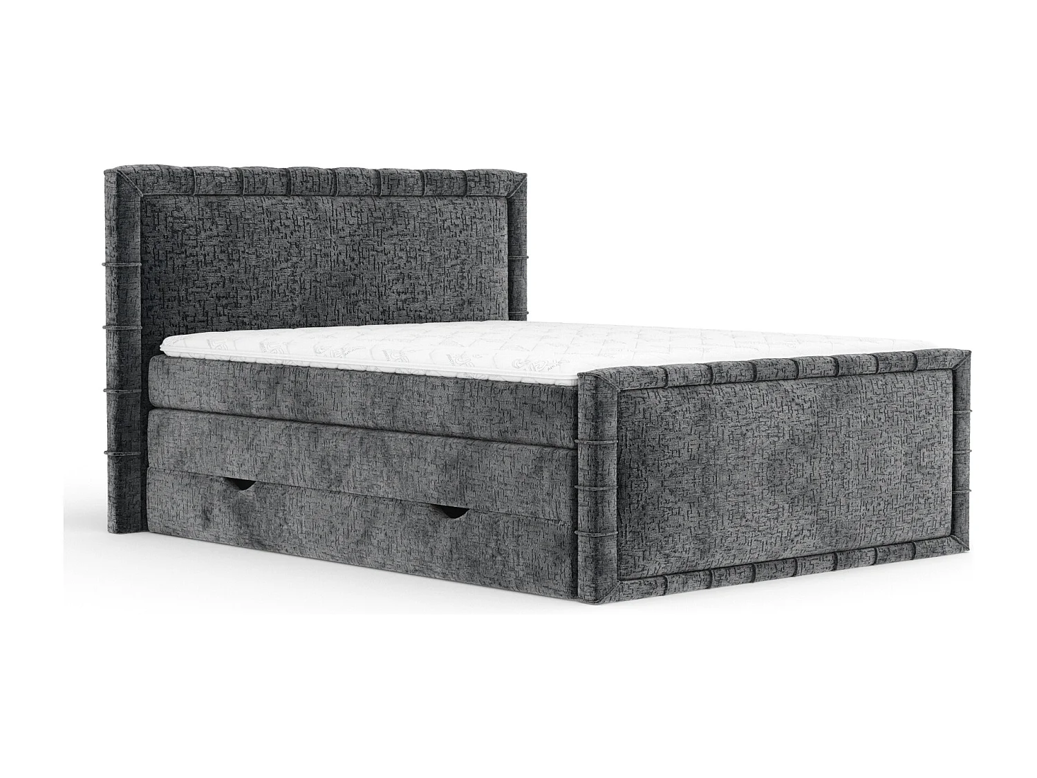 Lit boxspring en tissu chenille Estelle - matelas - surmatelas - 160x200 cm - anthracite