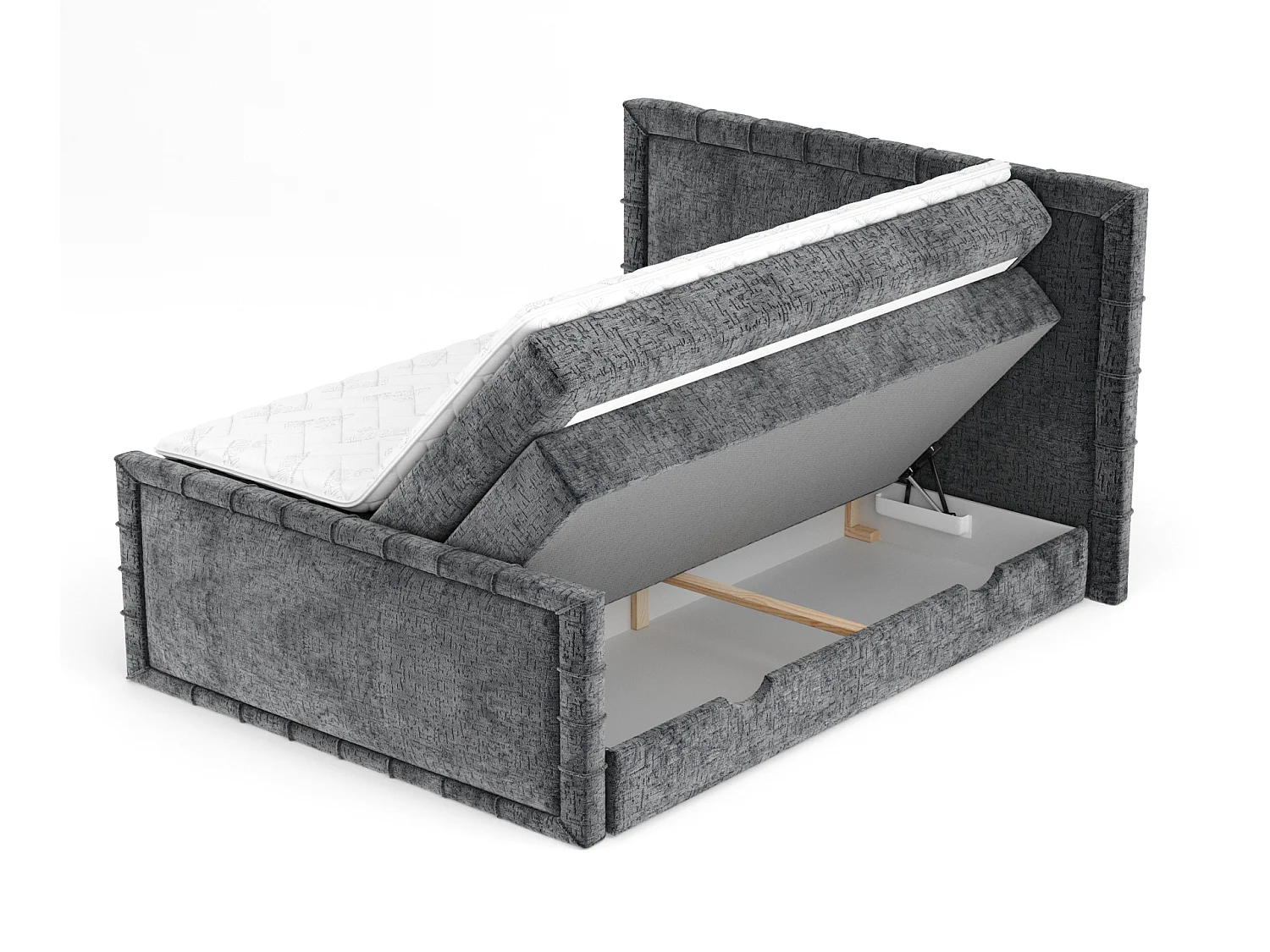 Boxspringbett im Chenille-Stoff Estelle - Matratze - Topper - 160x200 cm - anthrazit