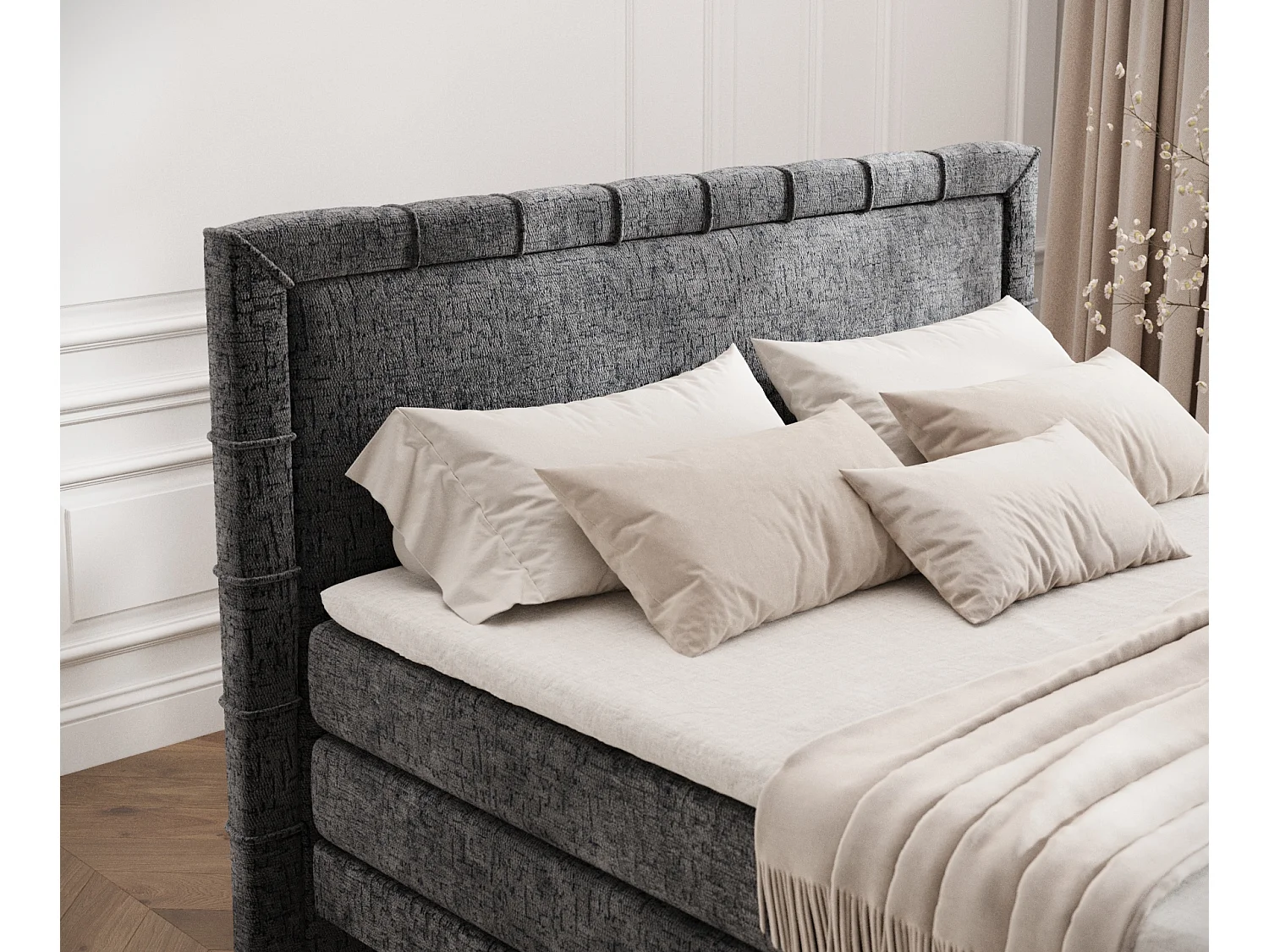 Boxspringbett aus Chenille-Stoff Rimini - materac - topper - 180x200 cm - anthrazit