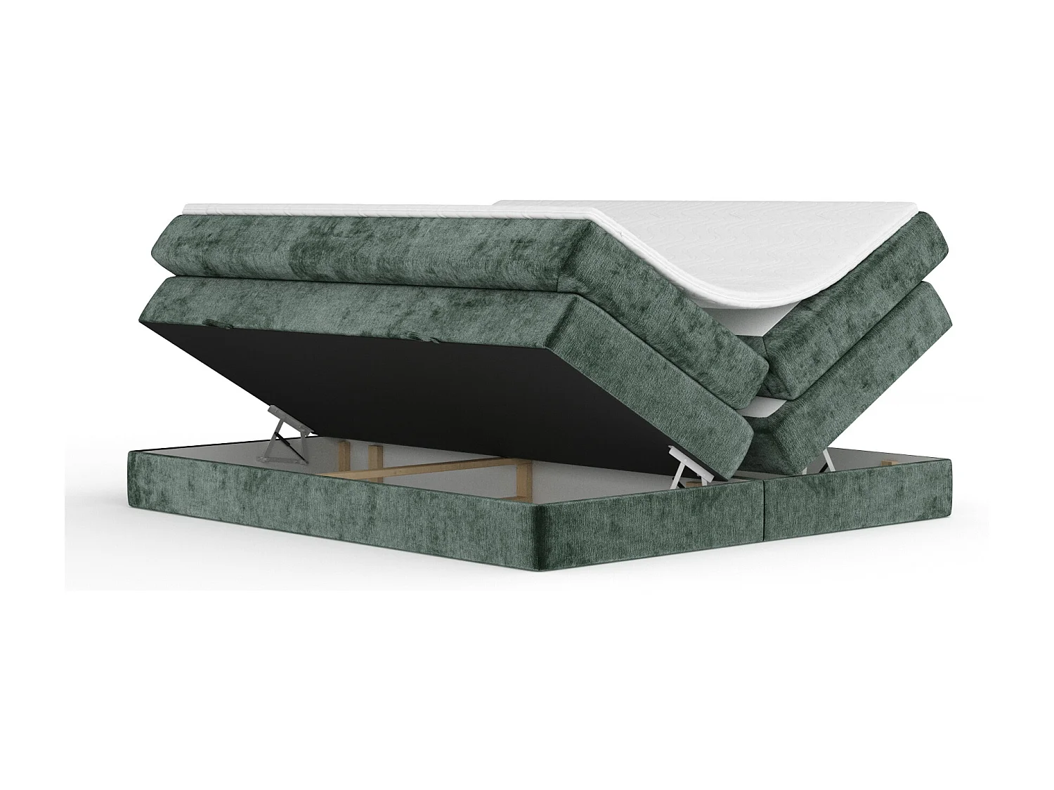 Boxspringbett aus Chenille-Stoff Juniper - Matratze - Toppermatratze - 140x200 cm - grün