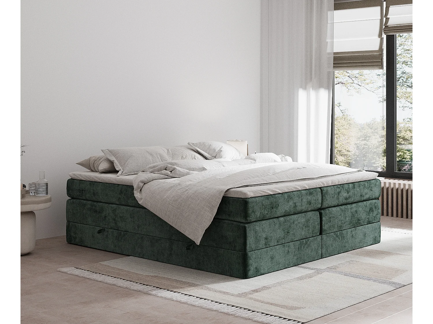 Boxspringbett aus Chenille-Stoff Juniper - Matratze - Toppermatratze - 140x200 cm - grün