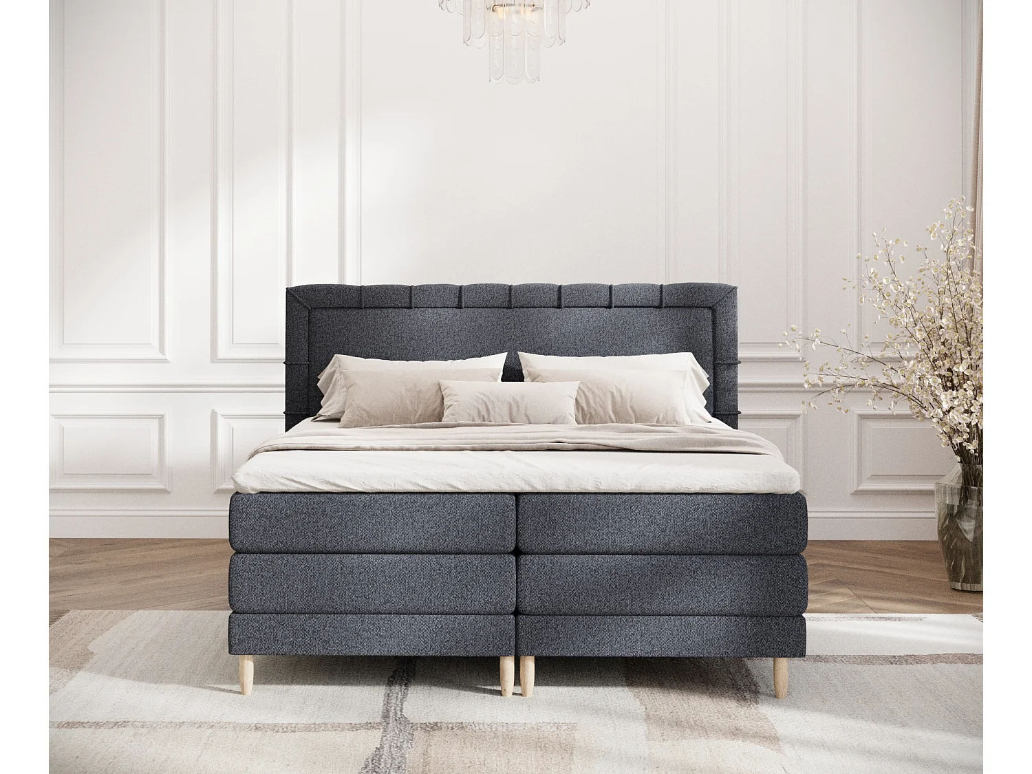 Lit boxspring en toile tissée Rimini - matelas - surmatelas - 200x200 cm - noir