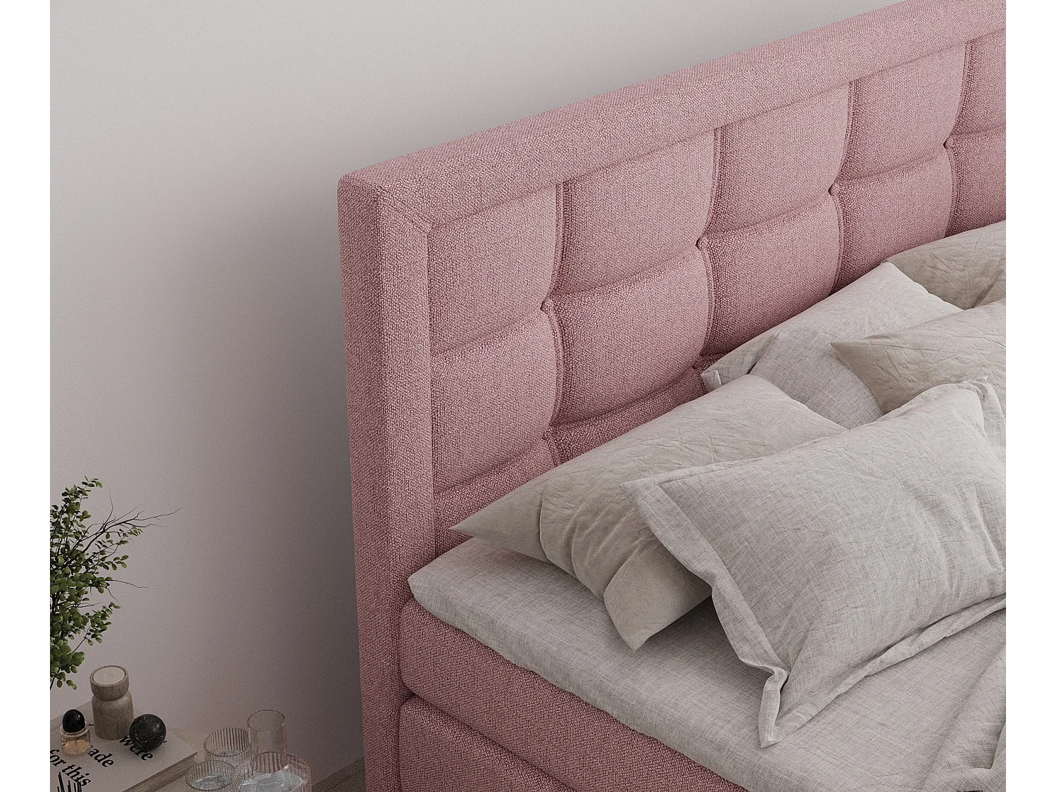 Lit boxspring en toile tissée Ambrosia - matelas - surmatelas - 140x200 cm - rose