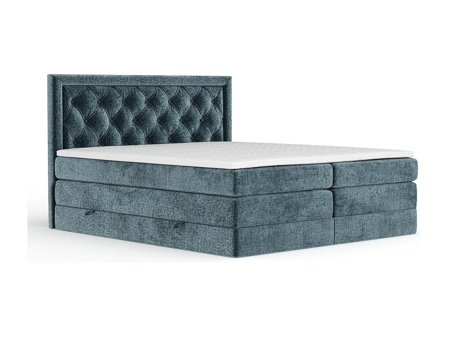 Boxspringbett aus Chenille-Stoff Aurelia - Matratze - Toppermatratze - 140x200 cm - blau