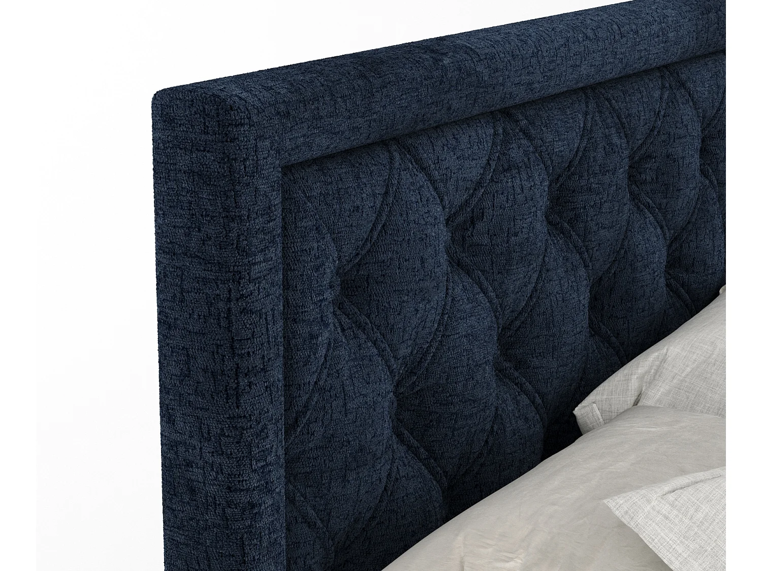 Boxspringbett aus Chenille-Stoff Aurelia - Matratze - Toppermatratze - 200x200 cm - marineblau