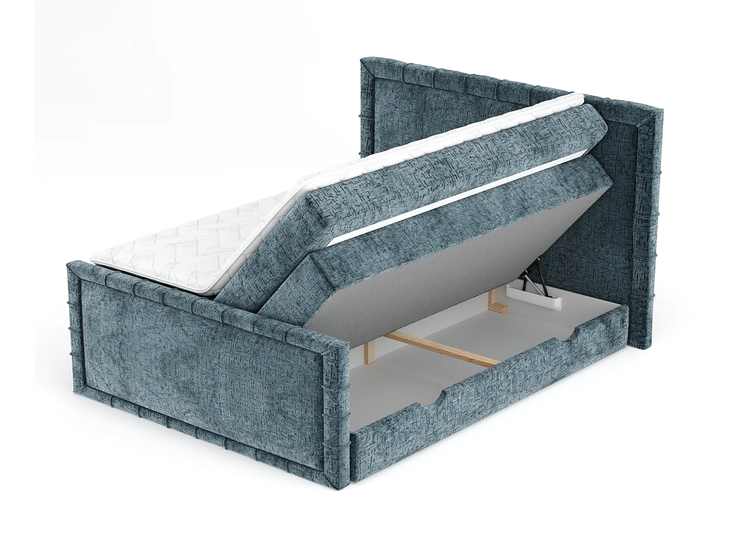 Boxspringbett im Chenille-Stoff Estelle - Matratze - Topper - 140x200 cm - blau