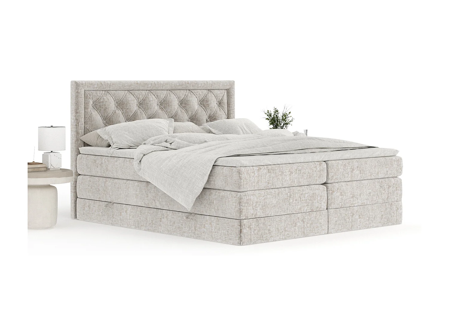 Boxspringbett aus Chenille-Stoff Aurelia - Matratze - Toppermatratze - 160x200 cm - beige