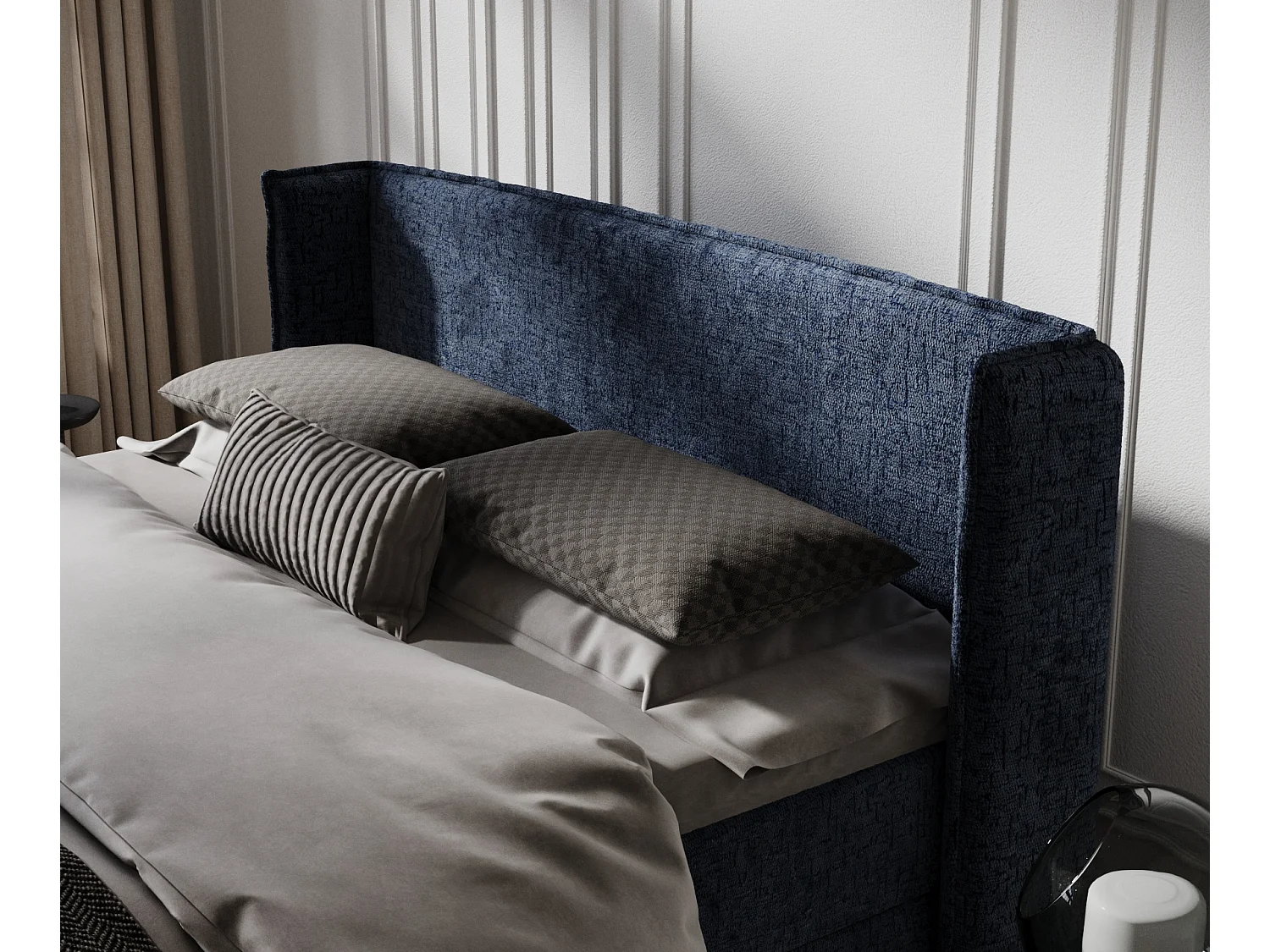 Boxspringbett aus Chenille-Stoff Passion - Matratze - Toppermatratze - 140x200 cm - marineblau