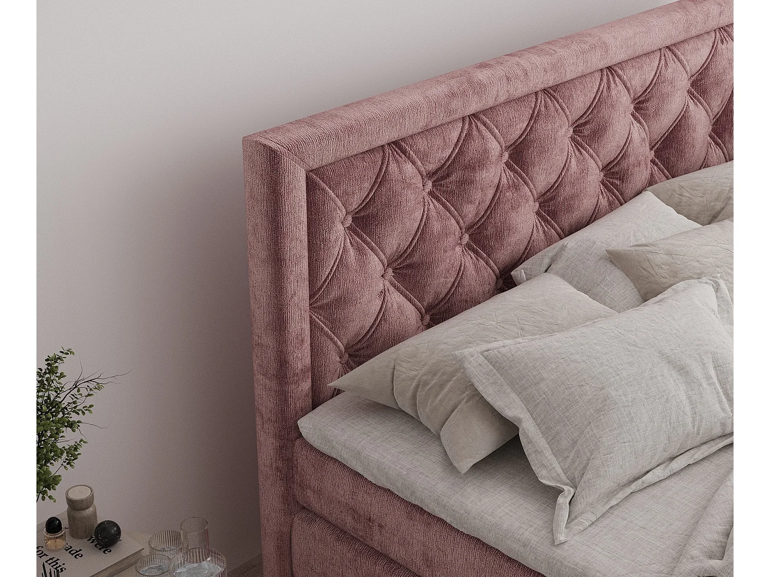 Boxspringbett aus Chenille-Stoff Aurelia - Matratze - Toppermatratze - 180x200 cm - rosa