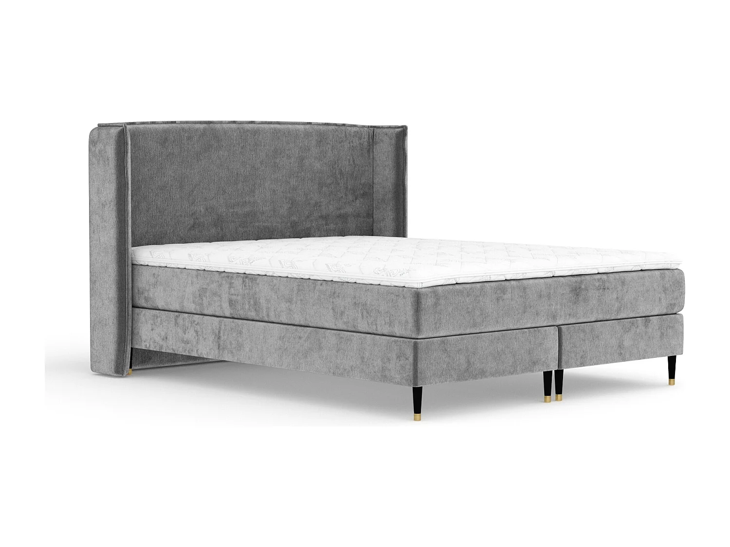 Lit boxspring en tissu chenille Ardis - matelas - surmatelas - 200x200 cm - gris