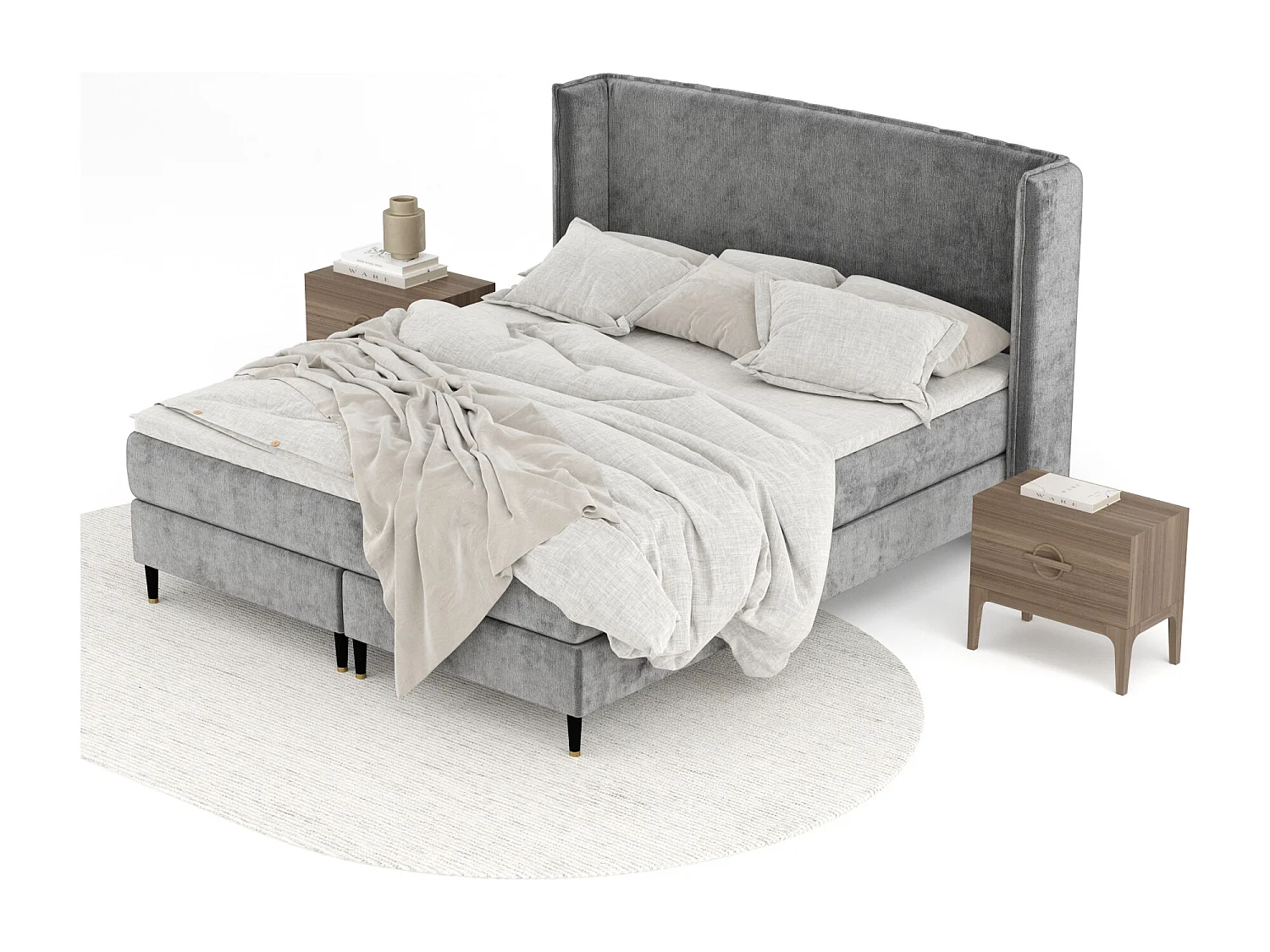 Lit boxspring en tissu chenille Ardis - matelas - surmatelas - 200x200 cm - gris