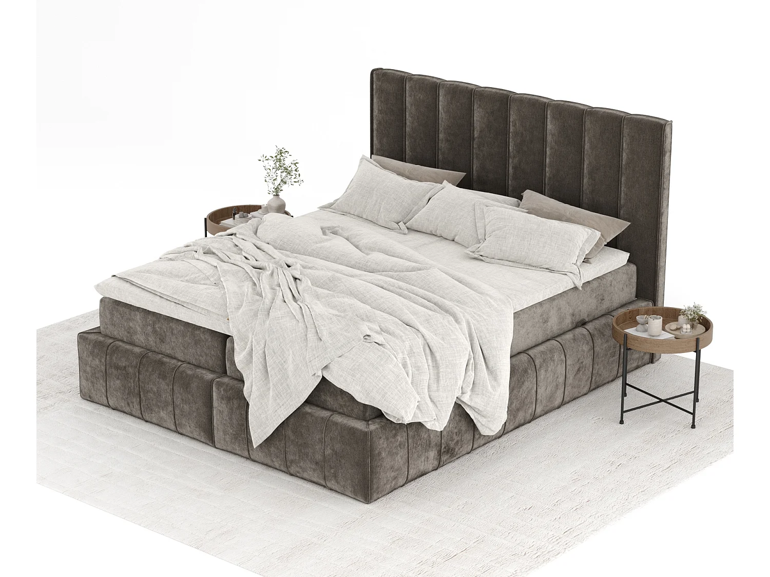 Boxspringbett aus Chenille-Stoff Moretti - Matratze - Toppermatratze - 180x200 cm - braun