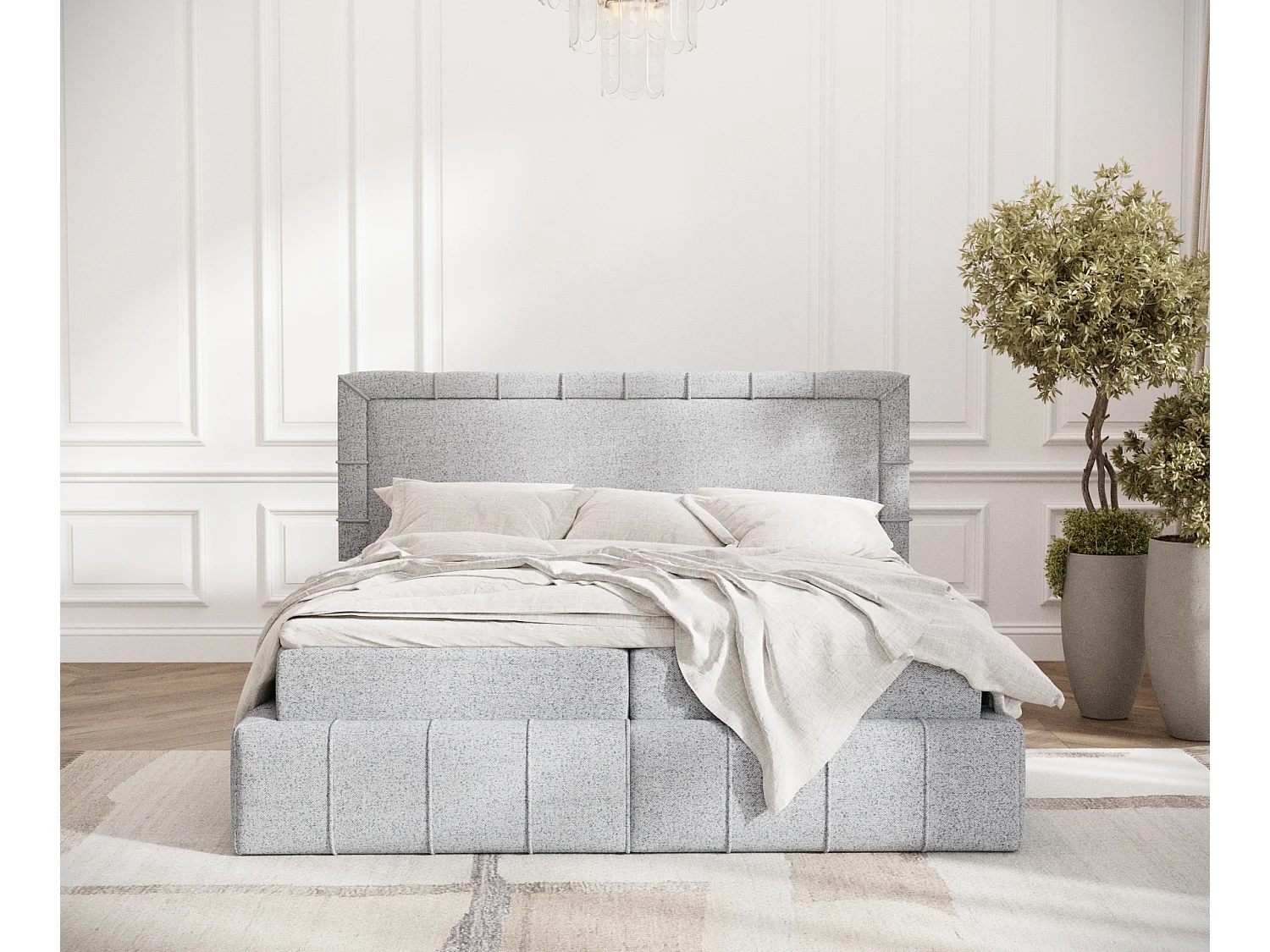 Boxspringbett aus Webstoff Sundown - Matratze - Toppermatratze - 140x200 cm - grau