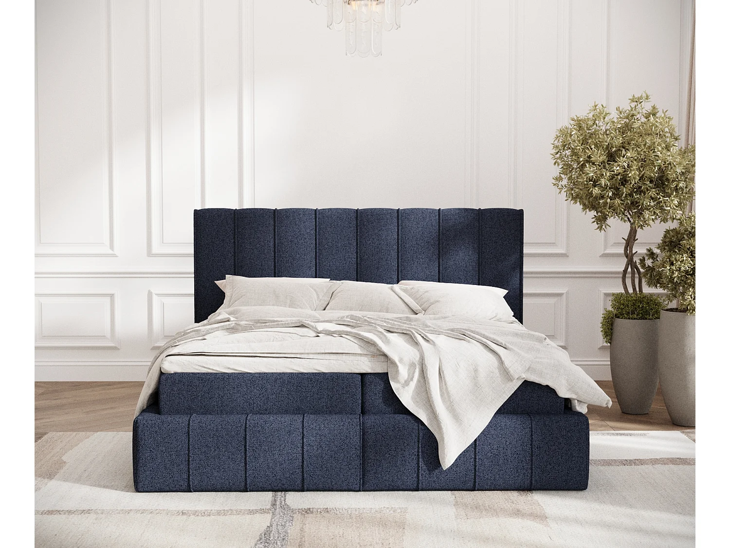 Boxspringbett aus Webstoff Moretti - Matratze - Toppermatratze - 200x200 cm - marineblau