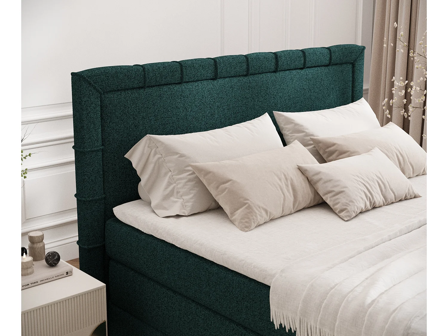 Łóżko boxspring w tkaninie plecionej Rosabel - materac - topper - 180x200 cm - zielony