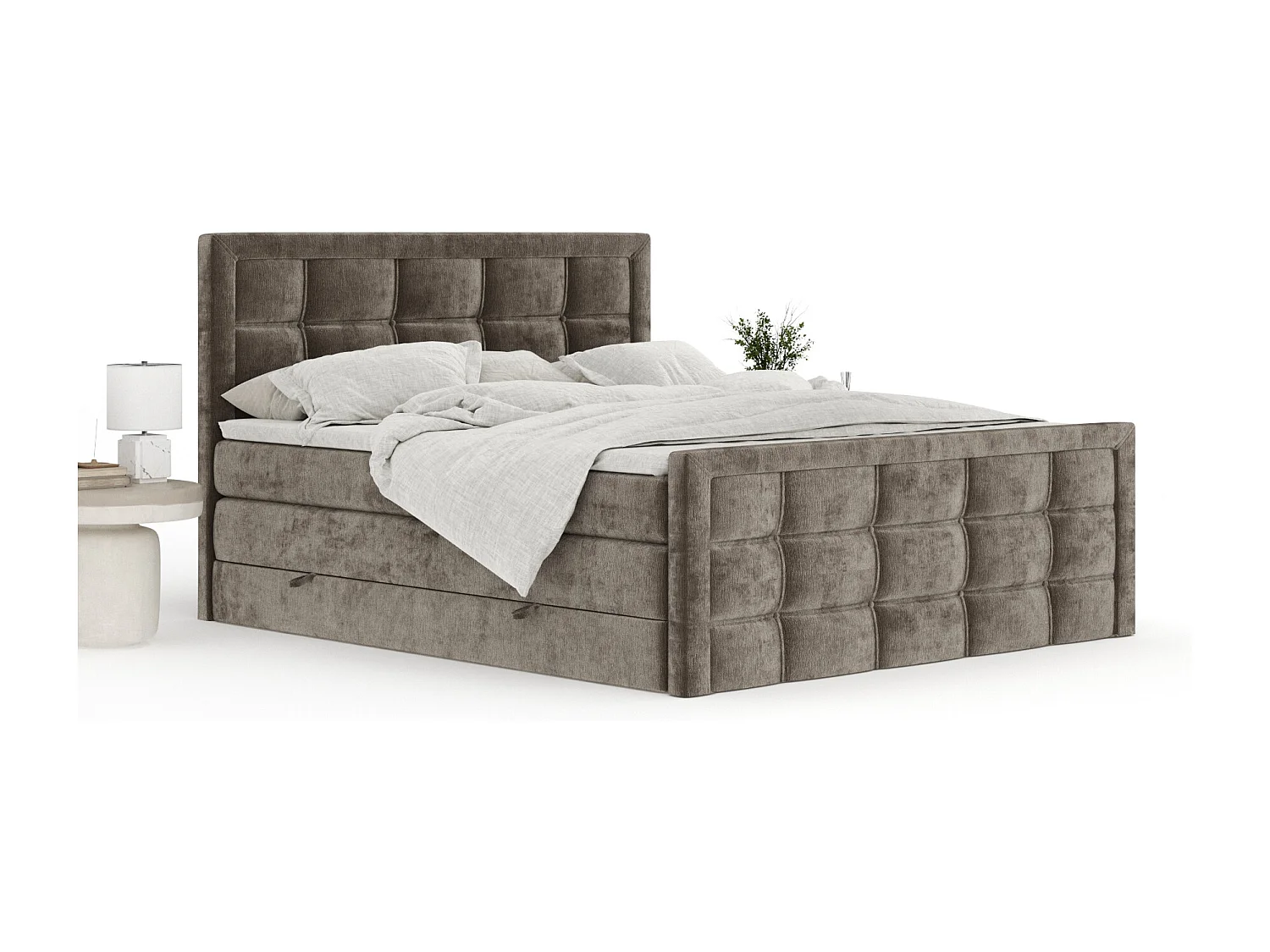Boxspringbett aus Chenille-Stoff Ambrosia - Matratze - Toppermatratze - 160x200 cm - braun