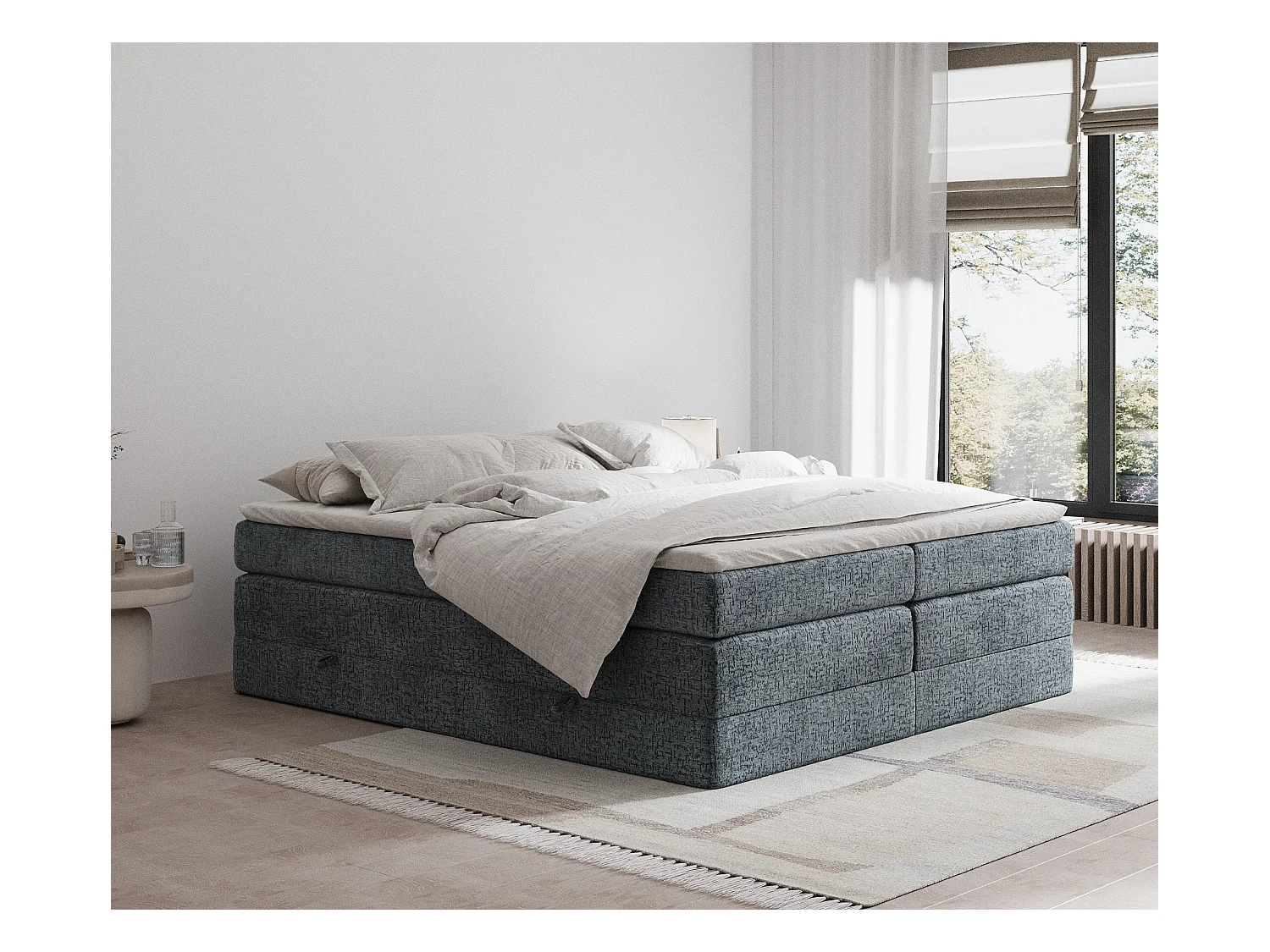 Lit boxspring en tissu chenille Juniper - matelas - surmatelas - 180x200 cm - gris