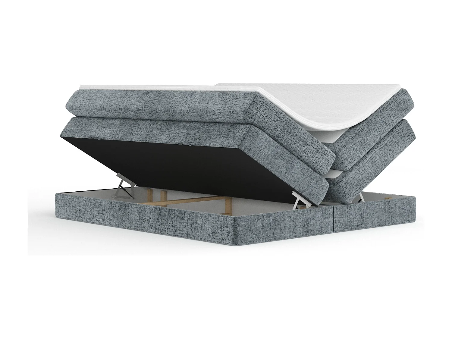 Boxspringbett aus Chenille-Stoff Juniper - Matratze - Toppermatratze - 180x200 cm - grau