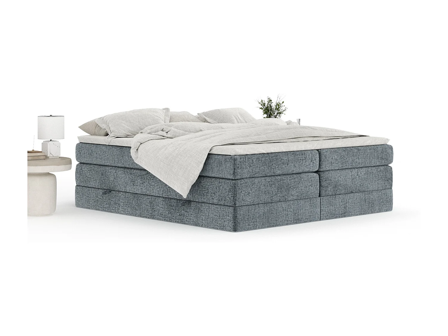 Boxspringbett aus Chenille-Stoff Juniper - Matratze - Toppermatratze - 180x200 cm - grau