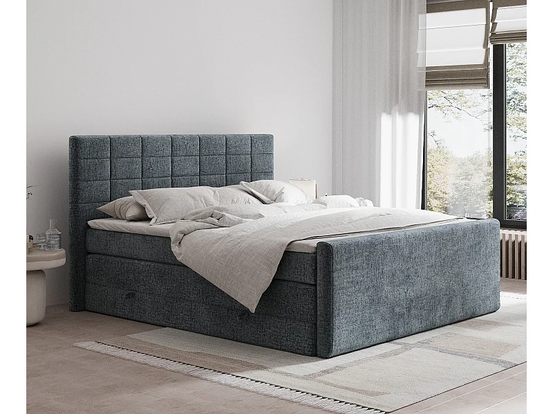 Boxspringbett aus Chenille-Stoff Ava - Matratze - Toppermatratze - 160x200 cm - grau