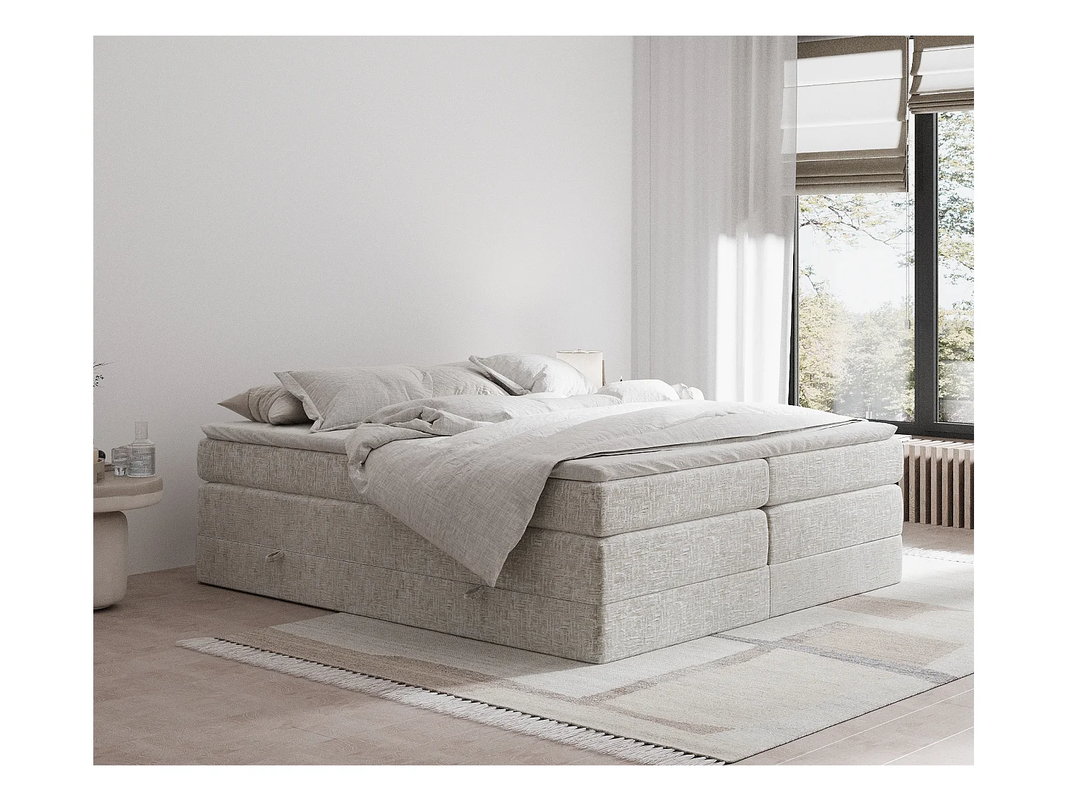 Lit boxspring en tissu chenille Juniper - matelas - surmatelas - 200x200 cm - beige