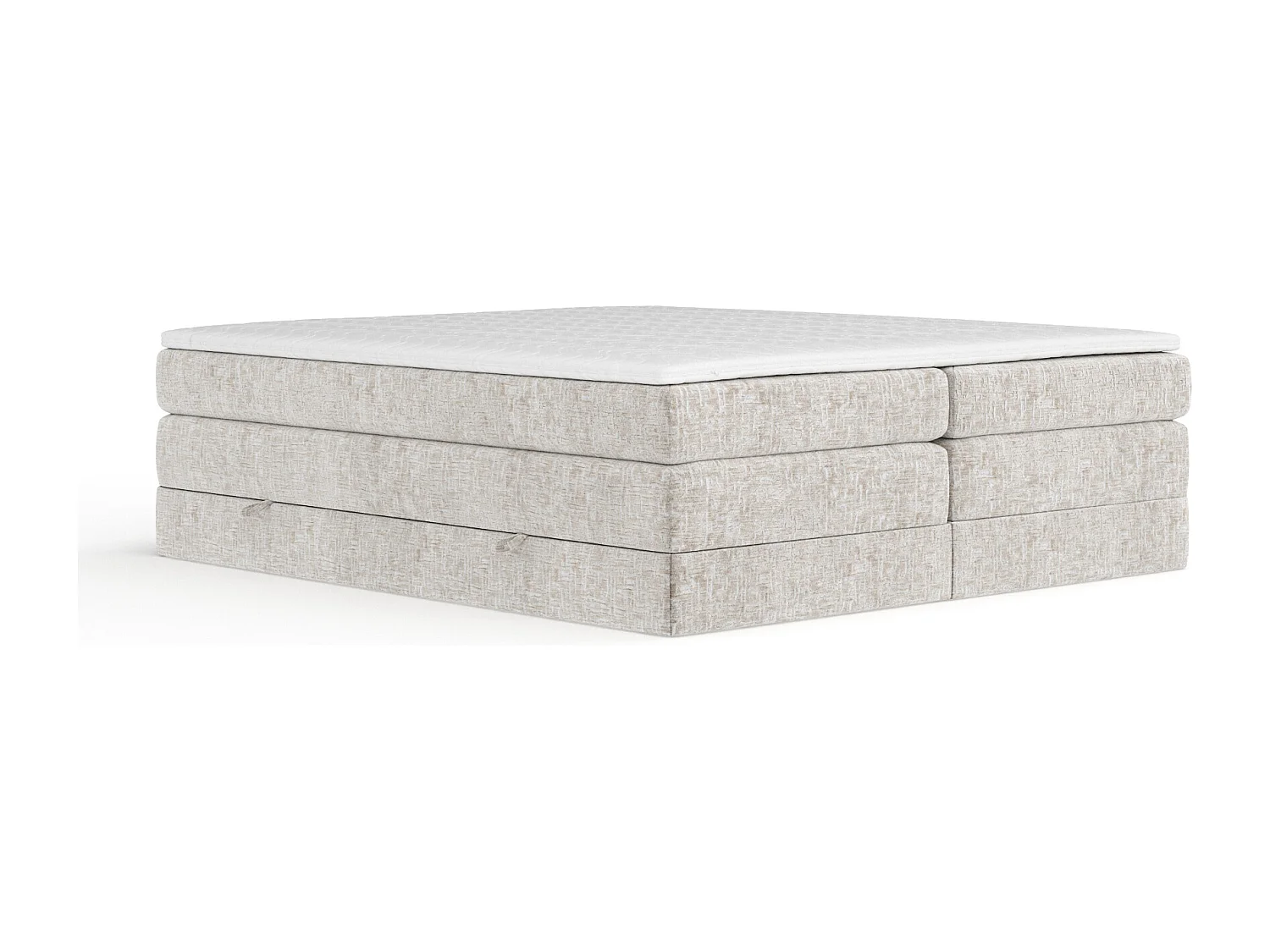 Boxspringbett aus Chenille-Stoff Juniper - Matratze - Toppermatratze - 200x200 cm - beige