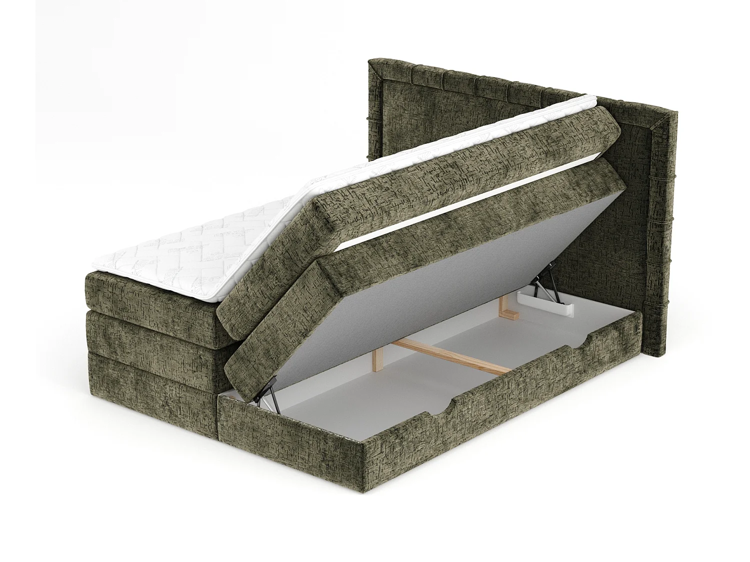 Boxspringbett aus Chenille-Stoff Rosabel - Matratze - Toppermatratze - 200x200 cm - olivenfarbe