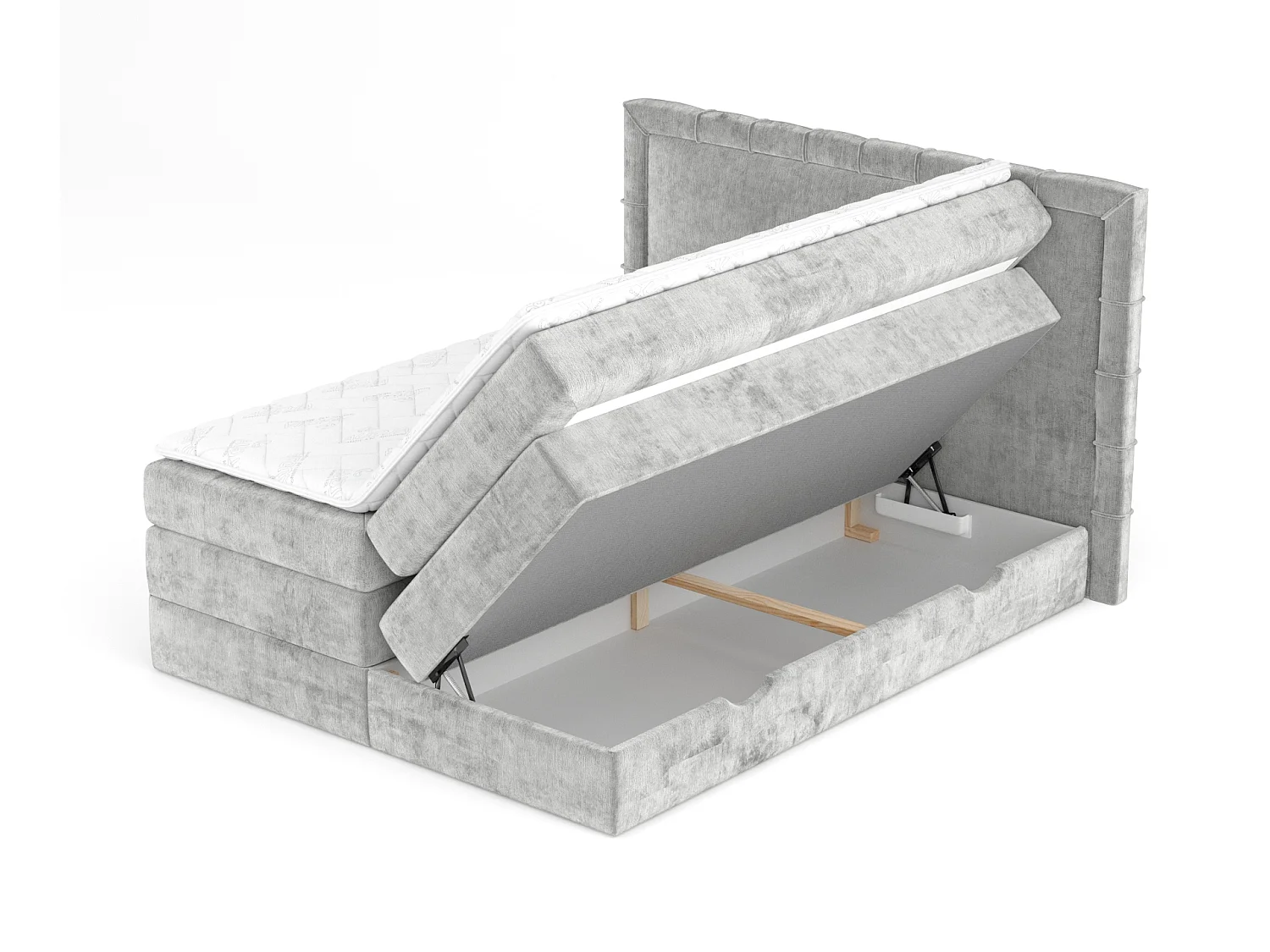 Boxspringbett aus Chenille-Stoff Rosabel - Matratze - Toppermatratze - 200x200 cm - hellgrau