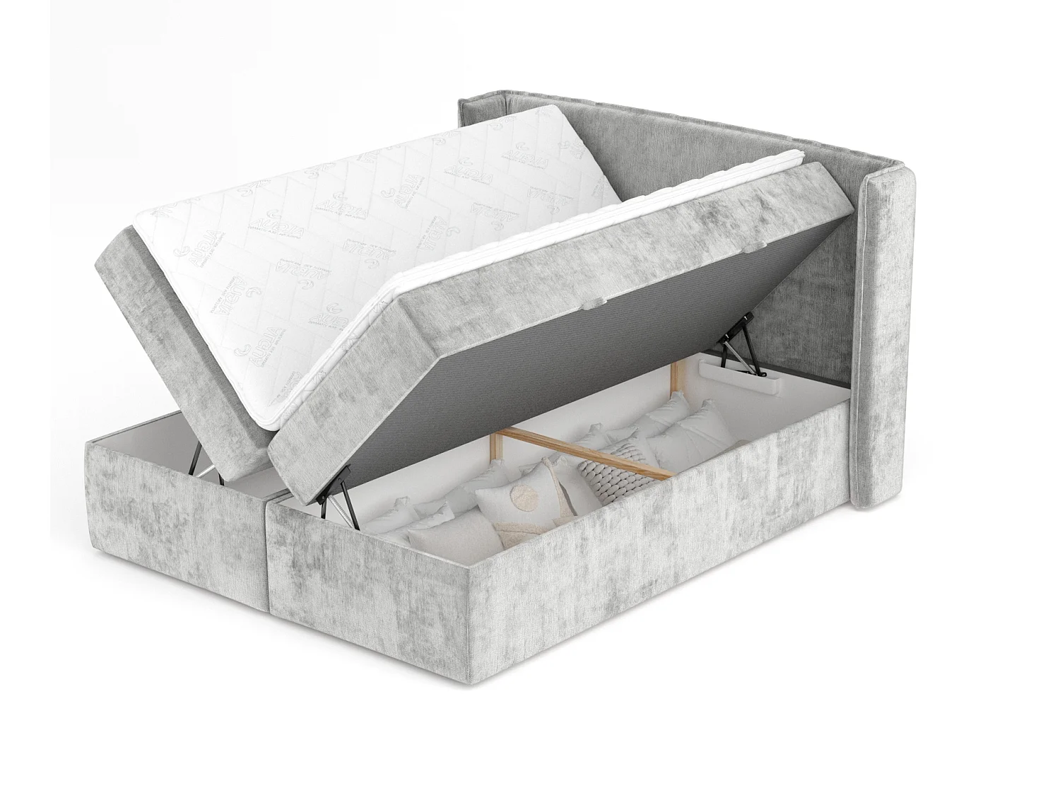 Boxspringbett aus Chenille-Stoff Skyline - Matratze - Toppermatratze - 200x200 cm - hellgrau