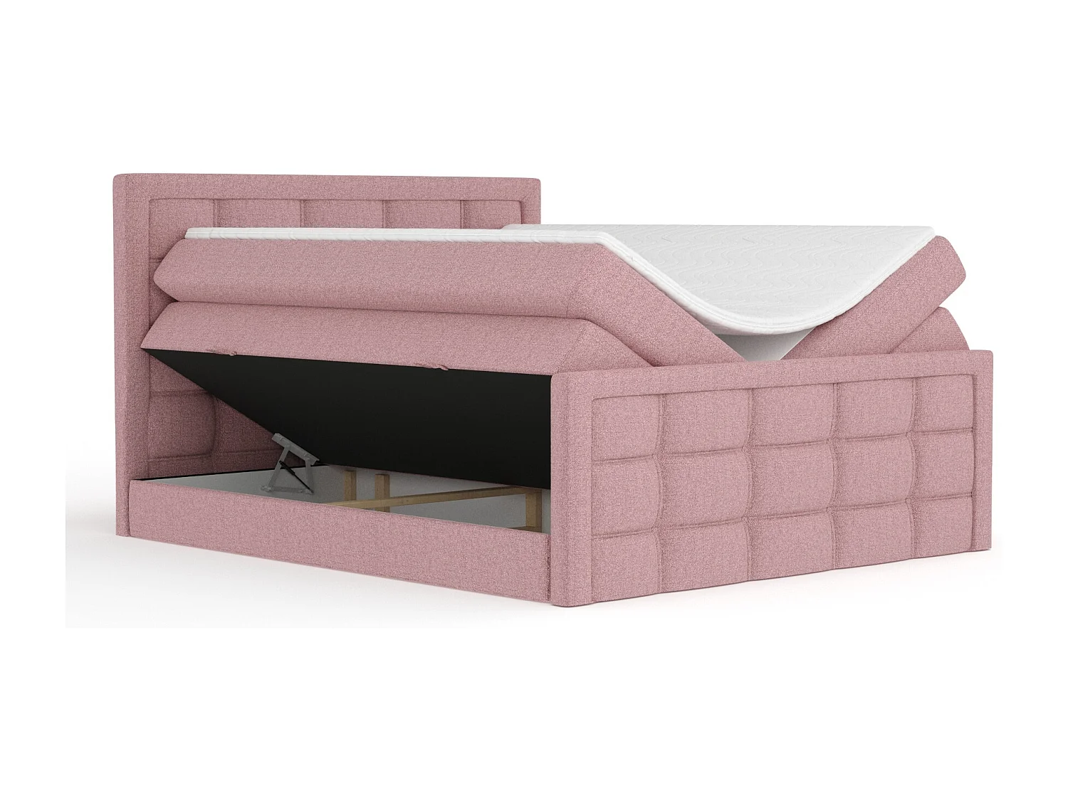 Lit boxspring en toile tissée Ambrosia - matelas - surmatelas - 180x200 cm - rose