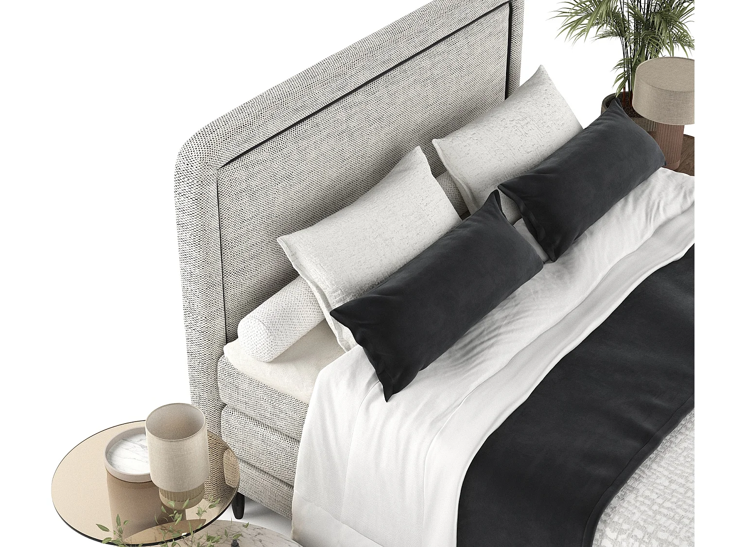 Łóżko boxspring w tkaninie plecionej Dove - materac - topper - 140x200 cm - jasnoszary