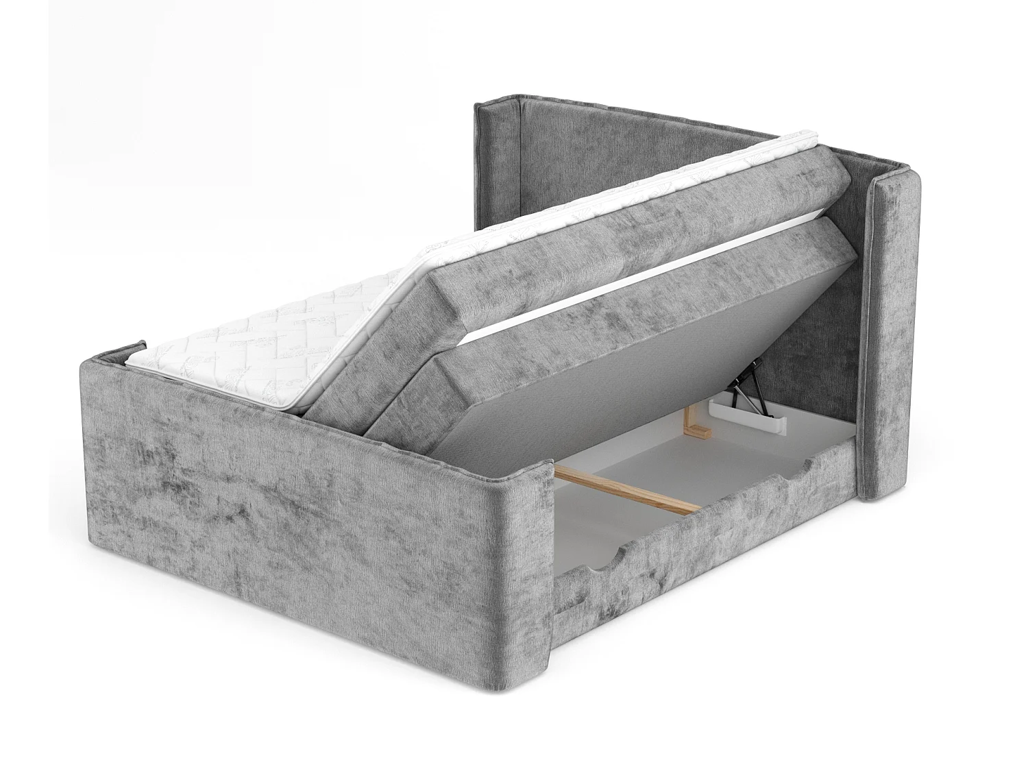 Lit boxspring en tissu chenille Freeland - matelas - surmatelas - 140x200 cm - gris