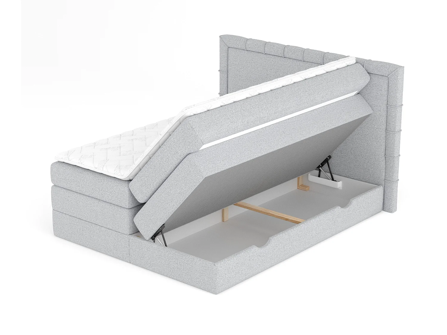 Boxspringbett aus Webstoff Rosabel - Matratze - Toppermatratze - 180x200 cm - hellgrau