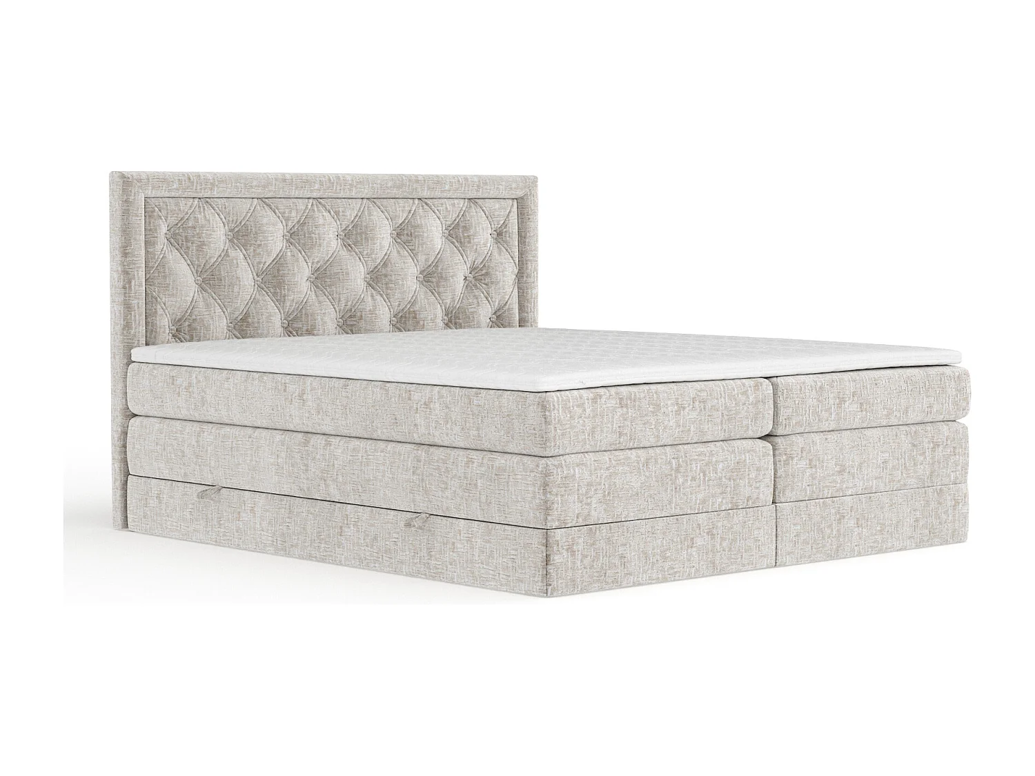 Boxspringbett aus Chenille-Stoff Aurelia - Matratze - Toppermatratze - 180x200 cm - beige