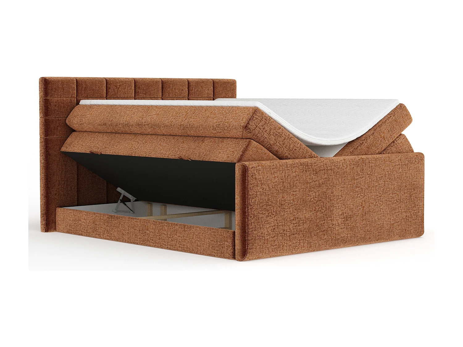 Boxspringbett aus Chenille-Stoff Ava - Matratze - Toppermatratze - 200x200 cm - kupferfarbe