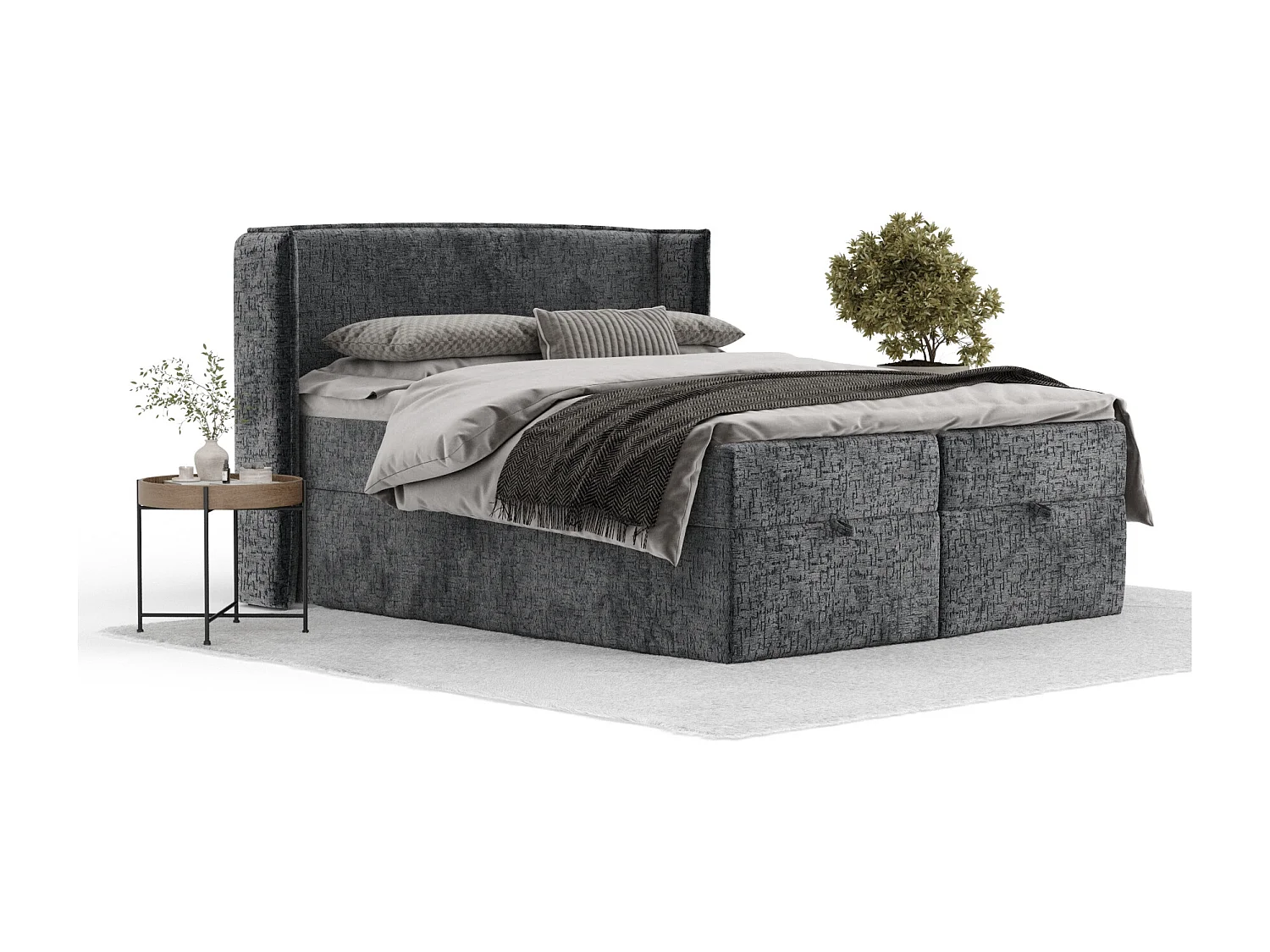 Lit boxspring en tissu chenille Passion - matelas - surmatelas - 180x200 cm - anthracite