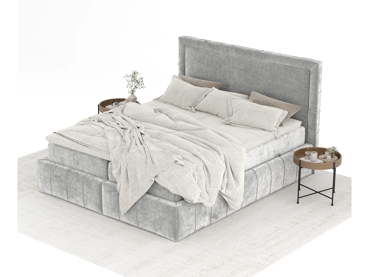 Boxspringbett aus Chenille-Stoff Sundown - Matratze - Toppermatratze - 200x200 cm - hellgrau