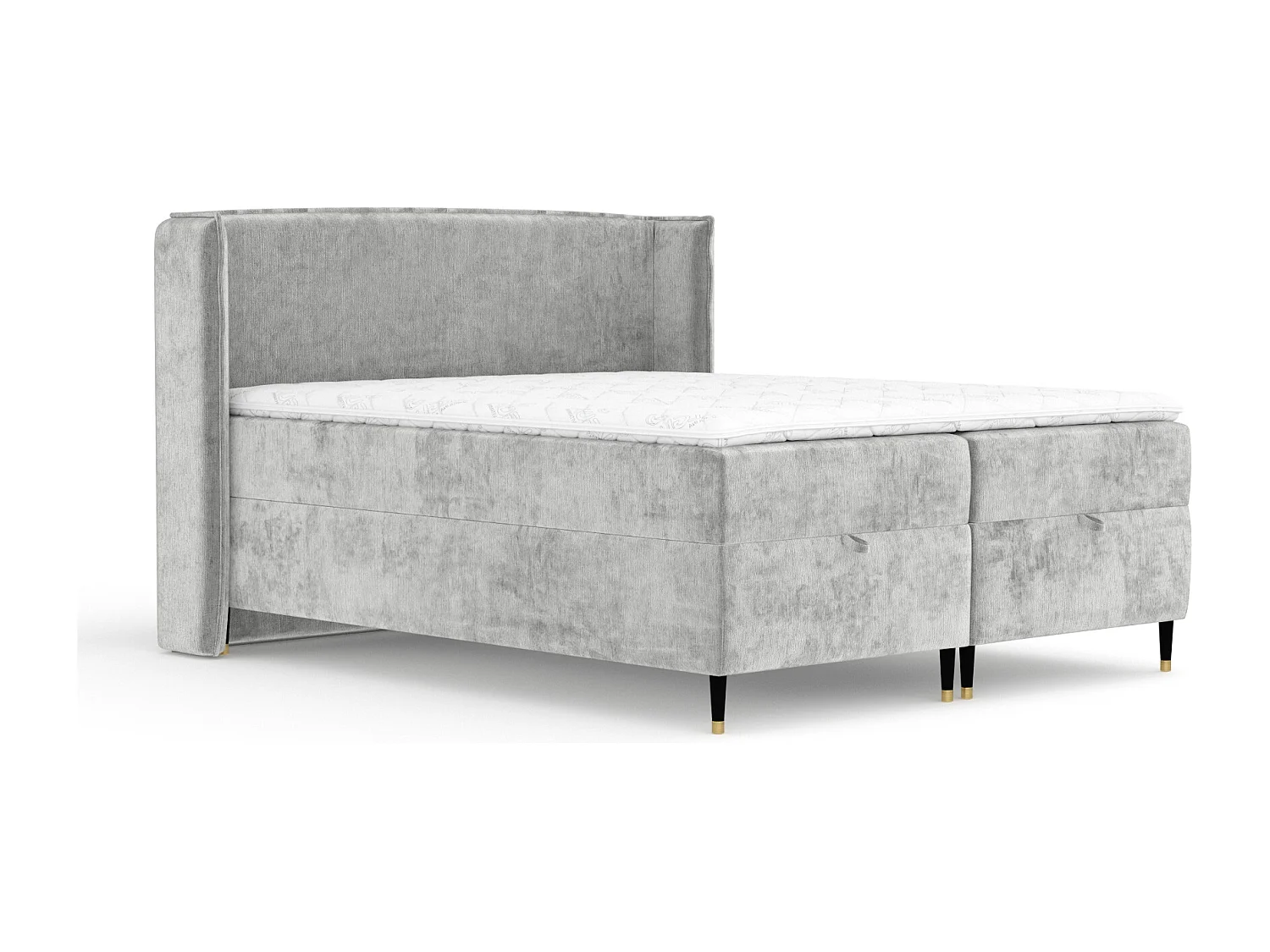 Lit boxspring en tissu chenille Monpelli - matelas - surmatelas - 140x200 cm - gris clair