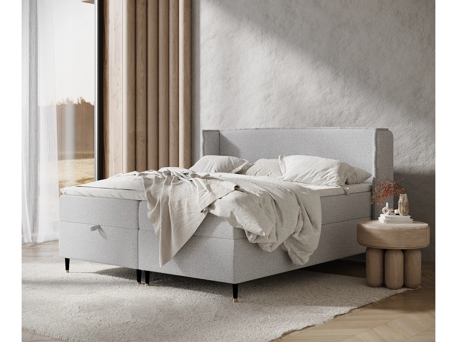 Lit boxspring en toile tissée Monpelli - matelas - surmatelas - 200x200 cm - gris clair