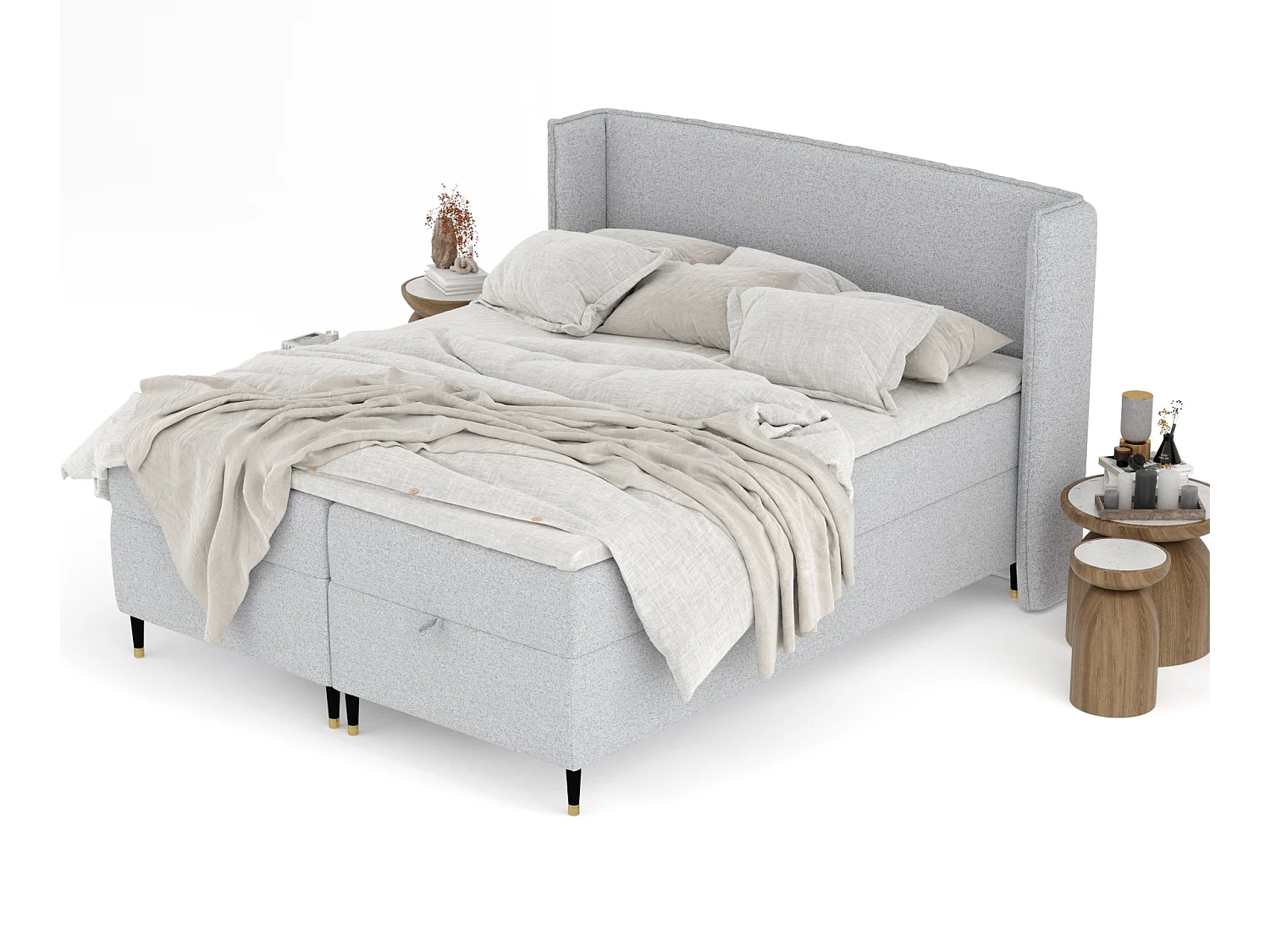 Lit boxspring en toile tissée Monpelli - matelas - surmatelas - 200x200 cm - gris clair
