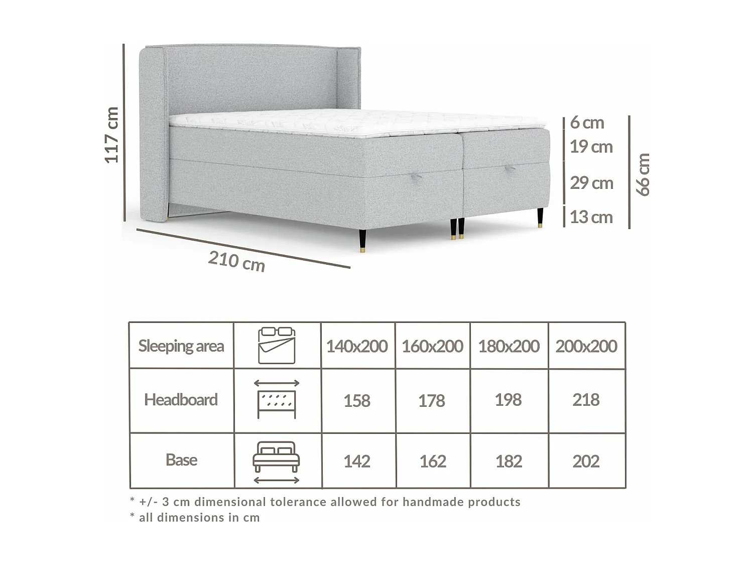 Lit boxspring en toile tissée Monpelli - matelas - surmatelas - 200x200 cm - gris clair