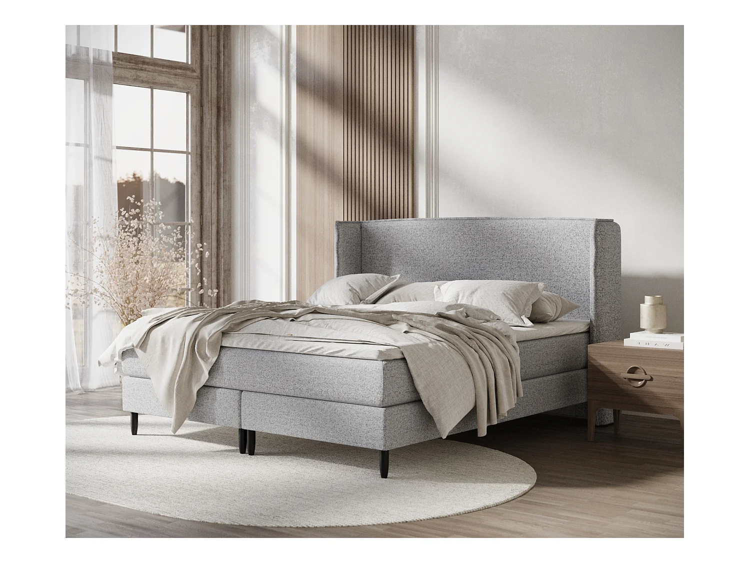 Lit boxspring en toile tissée Ardis - matelas - surmatelas - 140x200 cm - gris