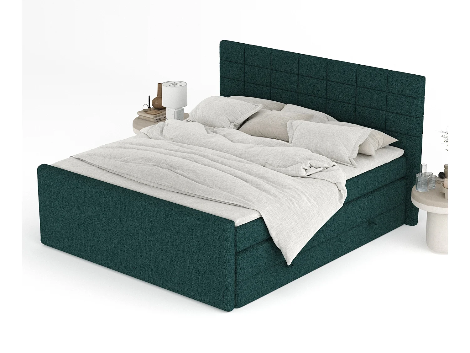 Lit boxspring en toile tissée Ava - matelas - surmatelas - 200x200 cm - vert