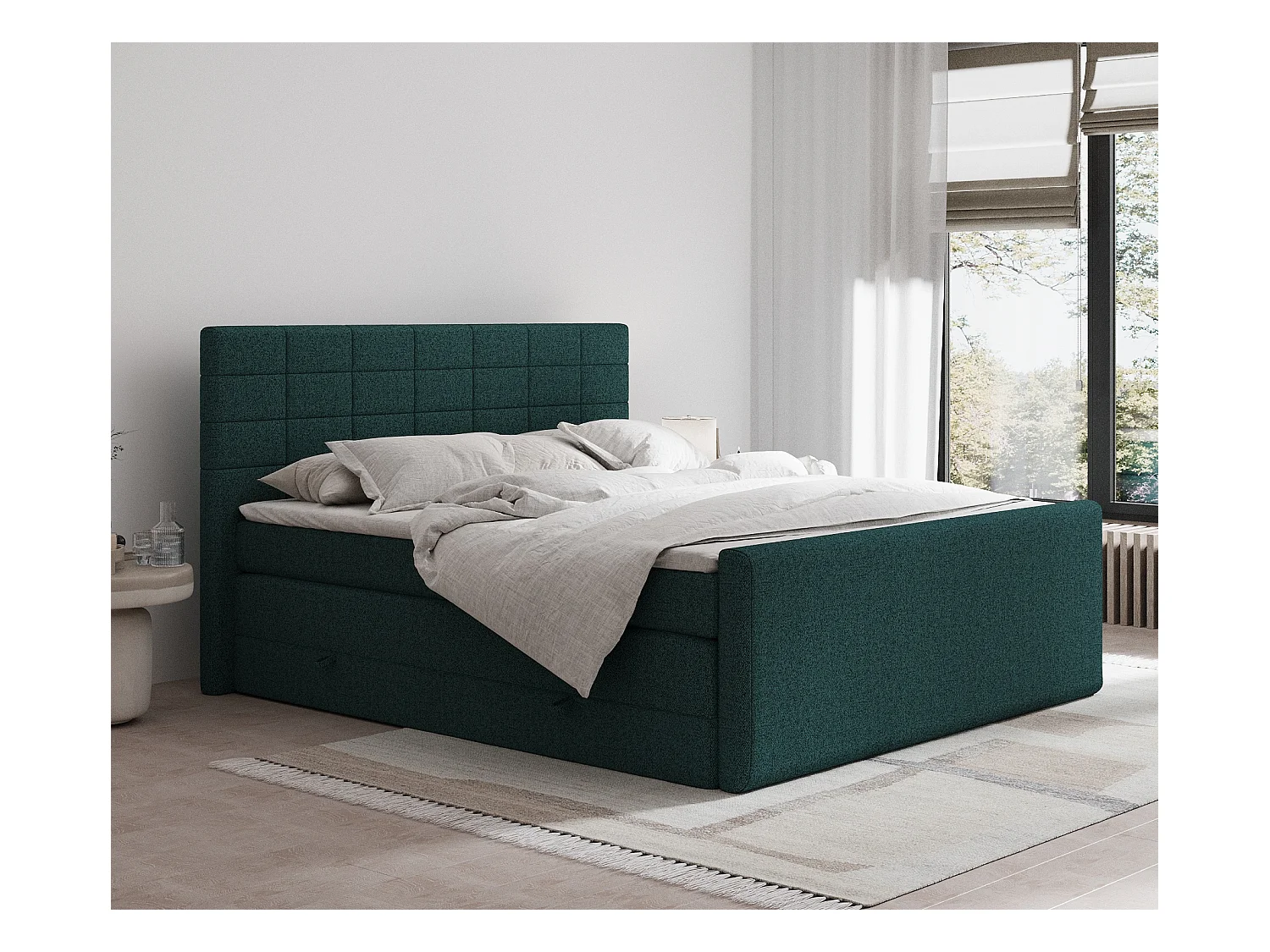 Lit boxspring en toile tissée Ava - matelas - surmatelas - 200x200 cm - vert