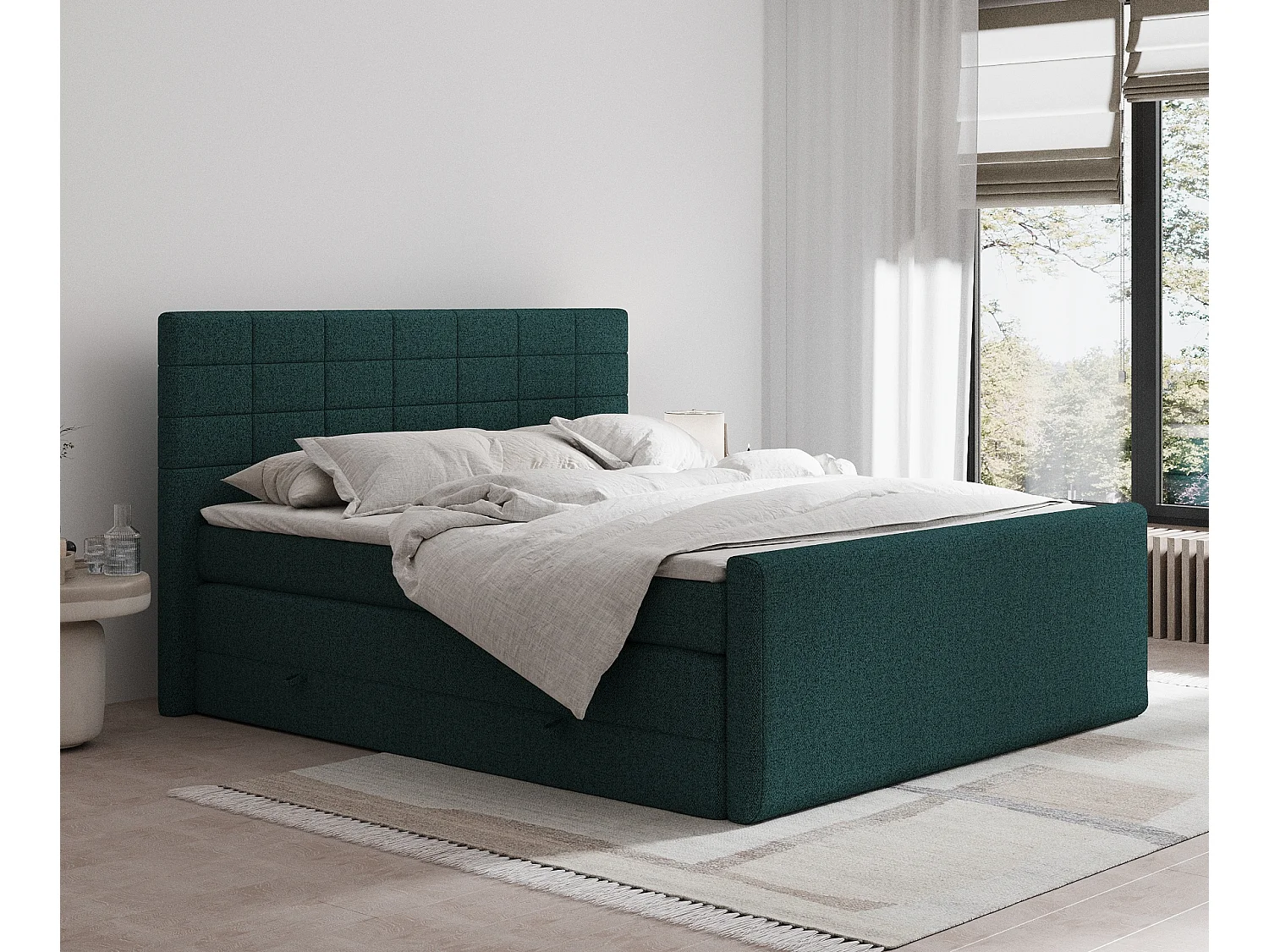 Boxspringbett aus Webstoff Ava - Matratze - Toppermatratze - 200x200 cm - grün